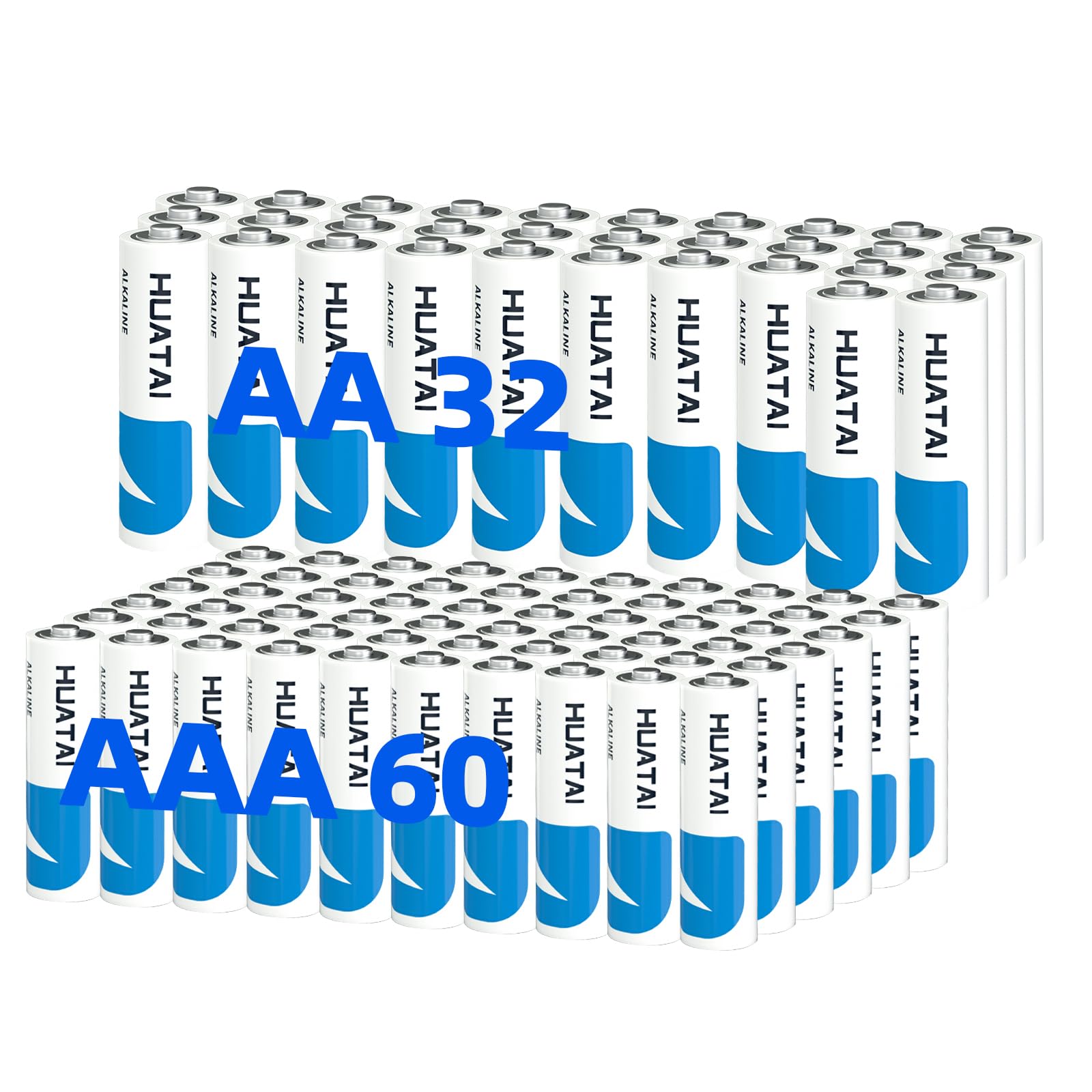 Confezione da 92 batterie alcaline AA e AAA ad alte prestazioni, 32 batterie AA e 60 AAA per la conservazione
