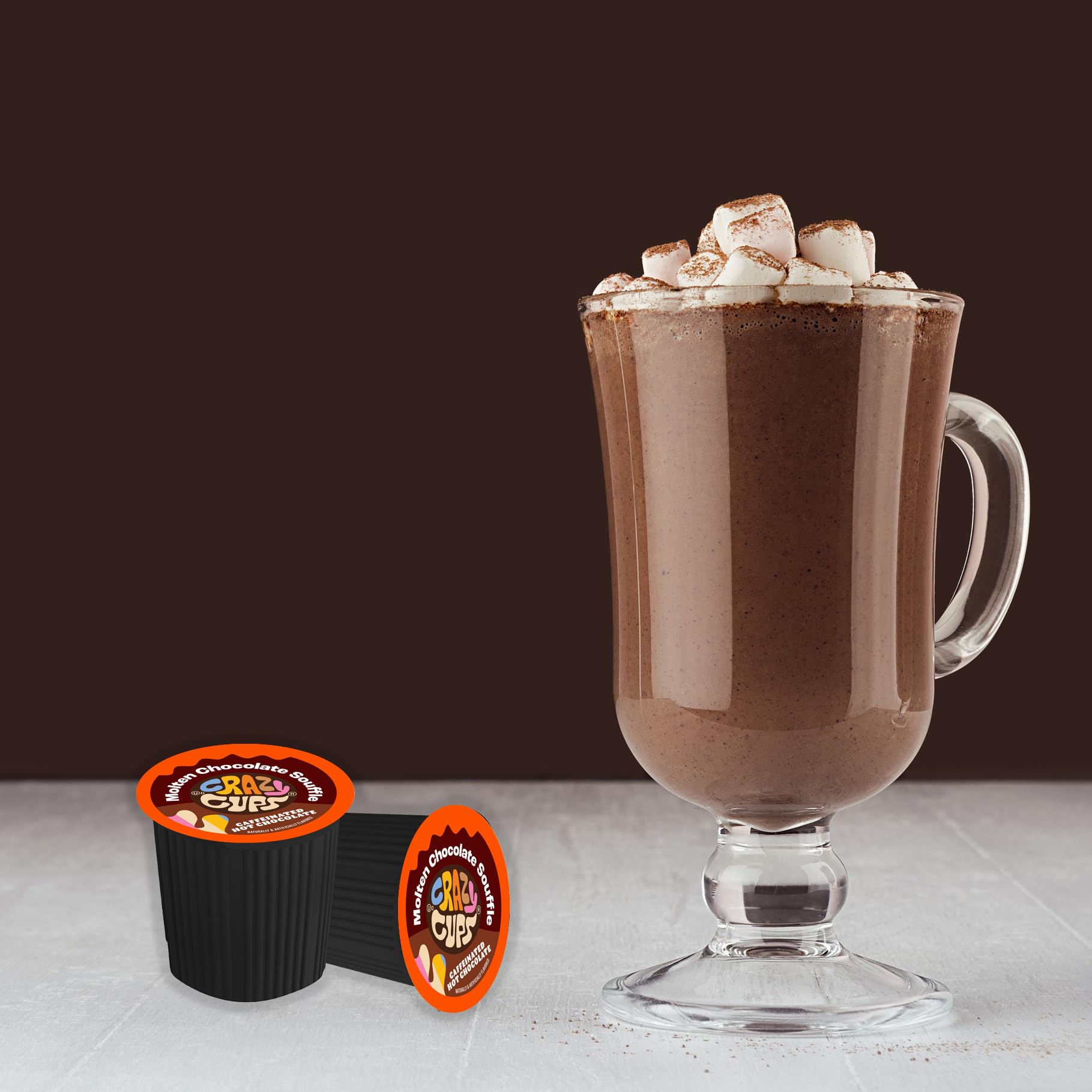 Crazy Cups Caffeinated Hot Chocolate, Molten Chocolate Souffle Pods For Keurig K Cups Machines, 100 Mg Of Caffeine Coffee Substitute Hot Cocoa Pods, 22 Count
