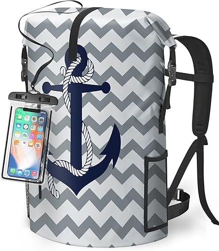 Bolsa seca impermeable resistente para kayak, senderismo, ancla náutica, azul marino, gris, a rayas, bolsa de cierre enrollable - Mochila
