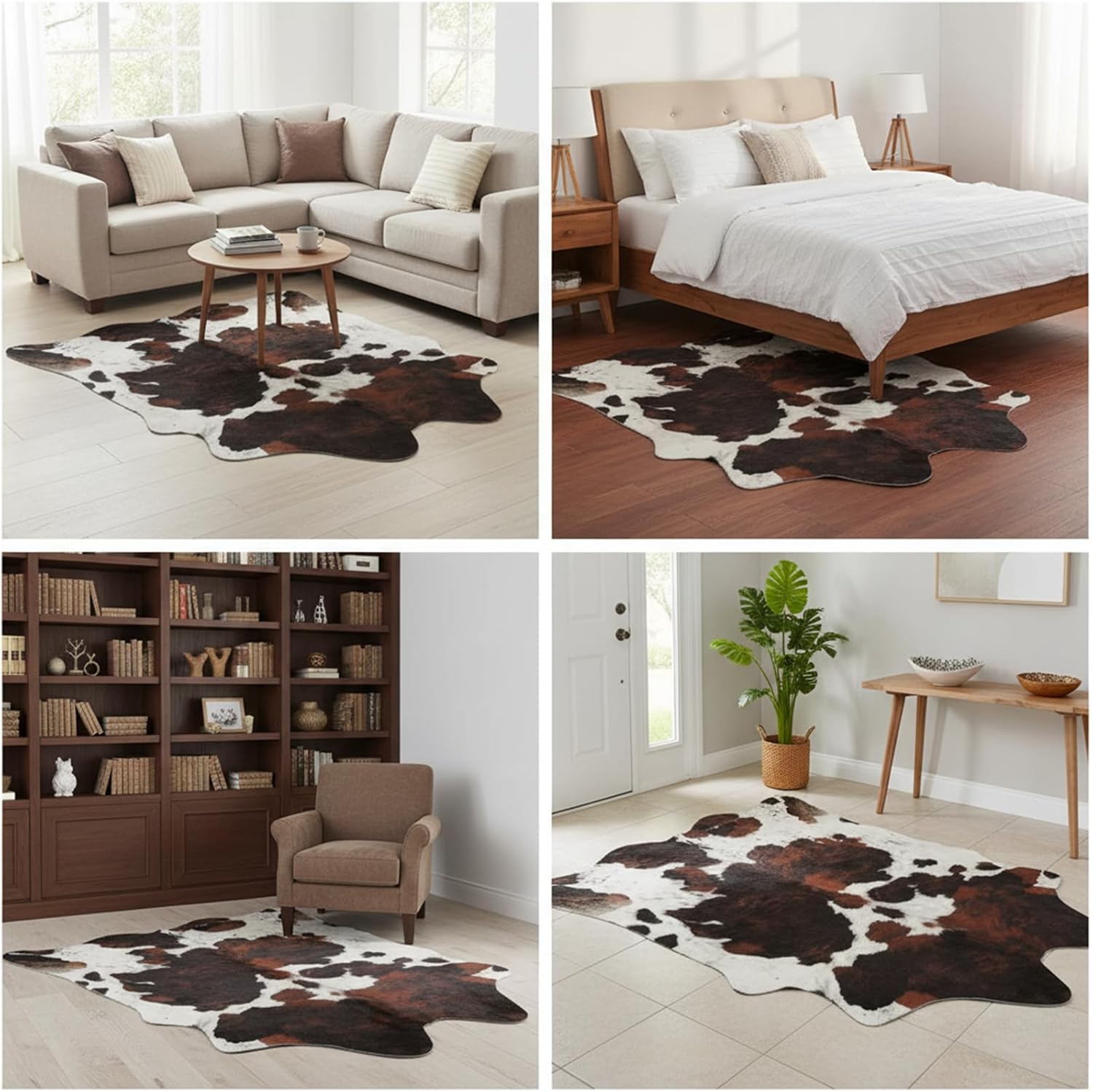 Cowhide Rug Faux Cowhide Rugs Cow Hide Animal Print Rug Brown Non-Slip Area Rug Western Decor for Living Room, Bedroom, Office(4.6x5.2ft)