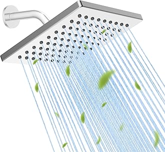 Hibbent cUPC Certified Thickness Metal Rain Shower Head, 6 Inch High Pressure Shower Head, Square Bathroom Waterfall Shower Heads, High Flow Fixed Showerheads with Adjustable Brass Ball Joint, Chrome