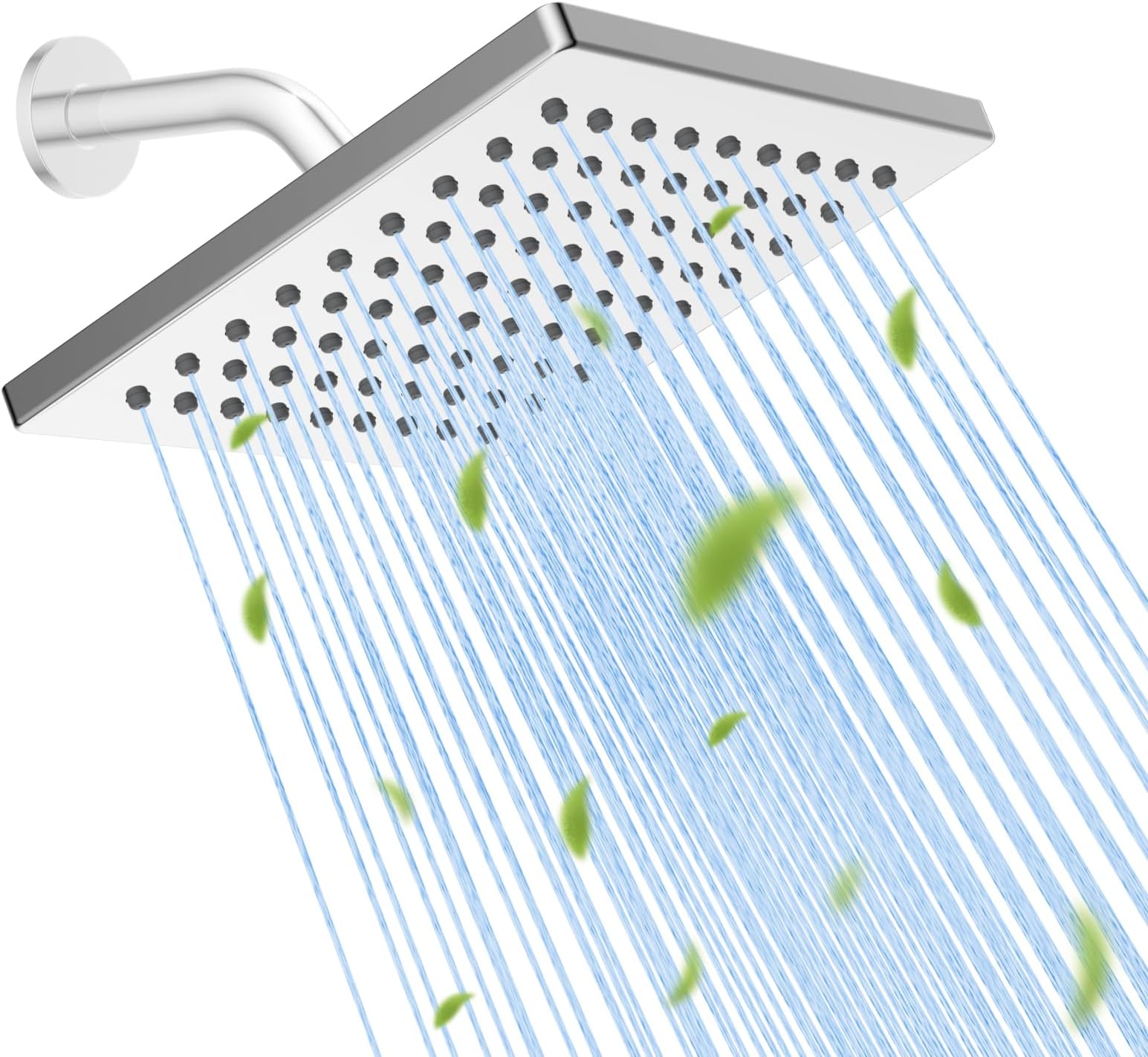 Hibbent cUPC Certified Thickness Metal Rain Shower Head, 6 Inch High Pressure Shower Head, Square Bathroom Waterfall Shower Heads, High Flow Fixed Showerheads with Adjustable Brass Ball Joint, Chrome