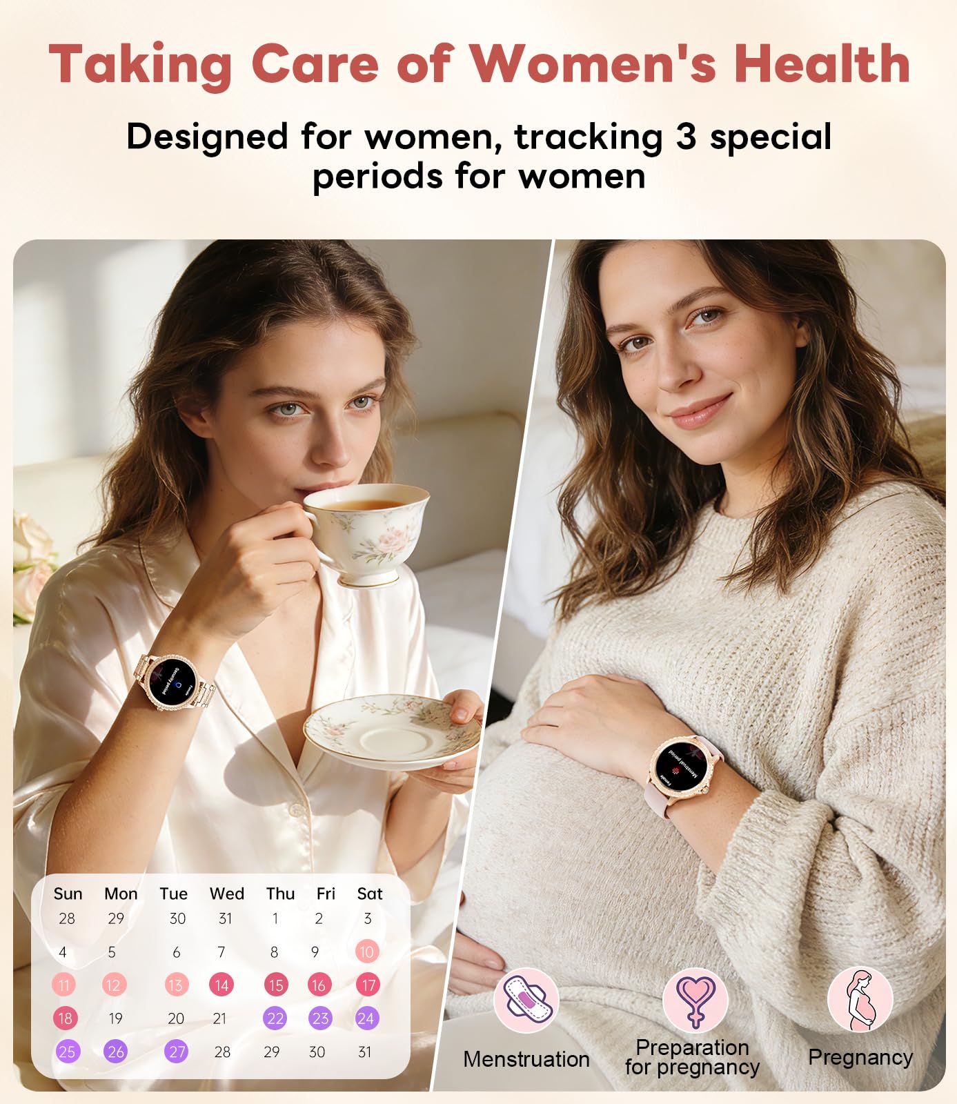 Smartwatch Damen mit Diamant, 1,32" HD Round Fitnessuhr mit Telefonfunktion, Herzfrequenz/Schlafmonitor, 500+ Ziffernblätter, IP68, 110+ Sportmodi Sportuhr Armbanduhr für Android iOS, Roségold