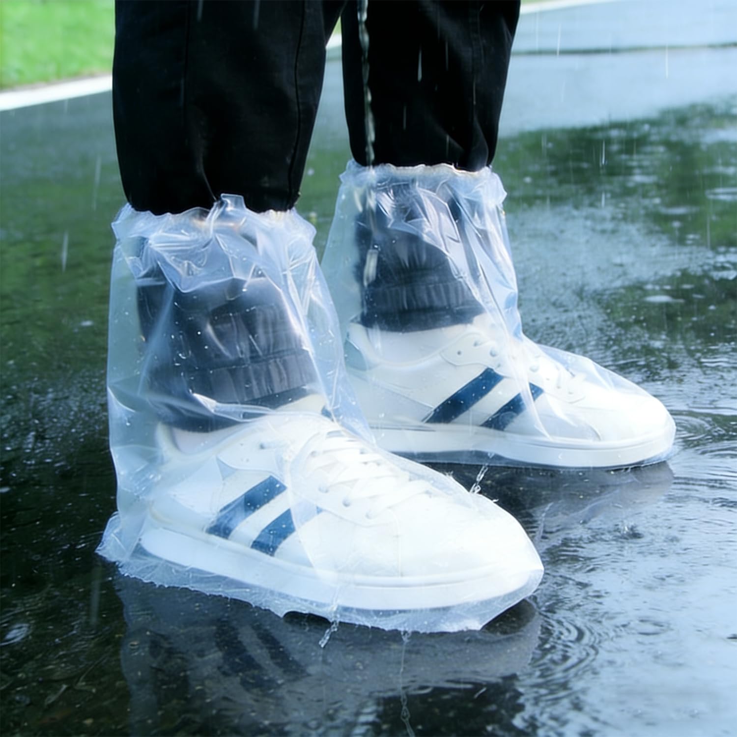 Photo 1 of 10 Pairs Waterproof Shoe Covers, Disposable Clear Rain Cover for Shoes, Plastic Non-Slip Boot Covers for Women and Men, Indoor Outdoor Overshoes (10 Pairs clear medium)