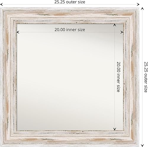 Miniatura 4 de Amanti Art Espejo de baño blanco para sobre el fregadero, 25 x 25 pulgadas, espejo cuadrado de Alexandria White Wash, marco de madera costera media,