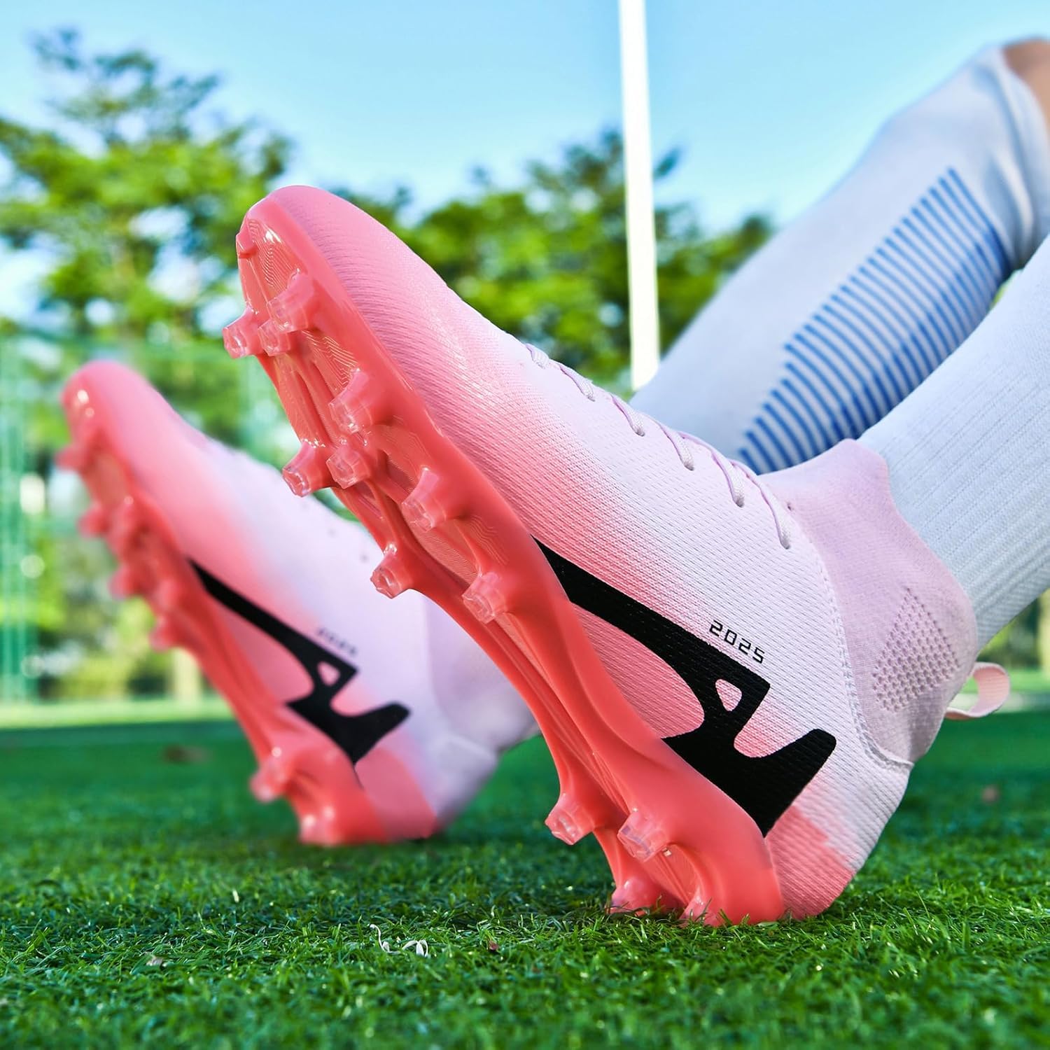 Męskie buty do piłki nożnej, z wysoką cholewką i kolcami, buty do piłki nożnej, dla dzieci, profesjonalne buty treningowe, sportowe buty piłkarskie., 38 EU