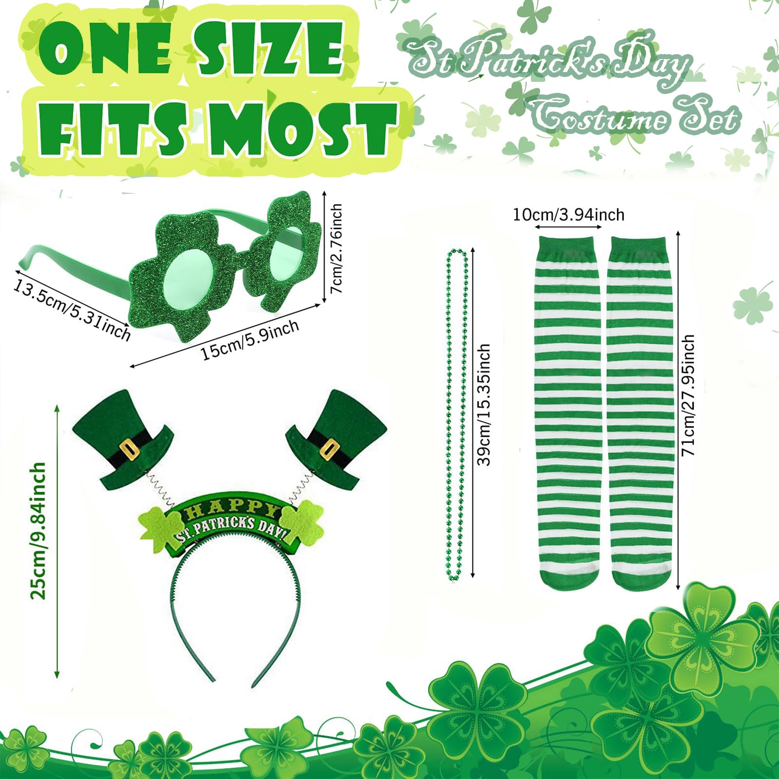 Hifot 8 Pieces St. Patrick's Day Costume Accessories Set for Women Tutu Skirts Striped Knee High Socks Beads Irish Headdress Eyeglass St. Patricks Day Party Favour Supplies Decoration - Image 3