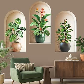 wondever 3D Potted Plants Wall Stickers Green Nature Tropical Leaves Peel and Stick Wall Art Decals for Living Room Bedroom Sofa Background