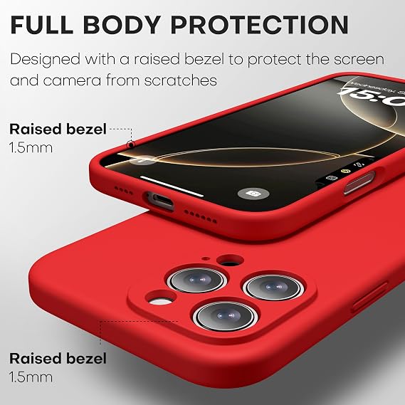 CellEver 高耐久 シリコンケース iPhone 16 Pro Max用 カメラ保護 アンチオイルコーティング ミリタリー 落下防止 ソフト 傷がつかない 内側 ブライトレッド