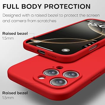 CellEver 高耐久 シリコンケース iPhone 16 Pro Max用 カメラ保護 アンチオイルコーティング ミリタリー 落下防止 ソフト 傷がつかない 内側 ブライトレッド