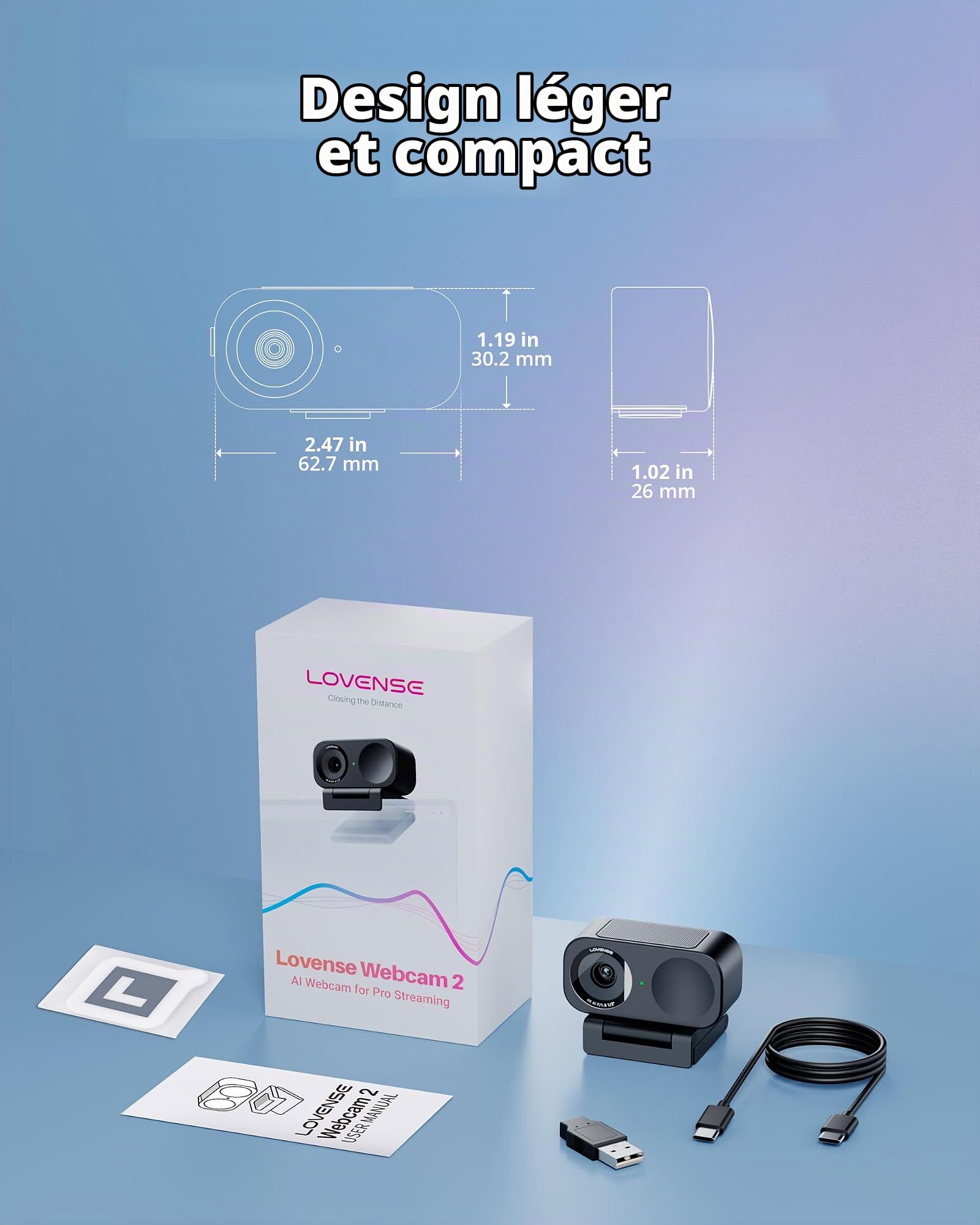 LOVENSE Webcam 2 4K pour PC, Caméra de Streaming en Direct, Capteur 1/2"