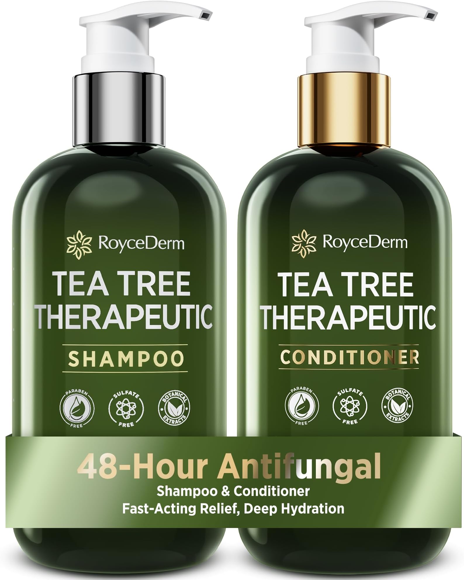 Roycederm Tea Tree Antifungal Shampoo and Conditioner: Complete Scalp Care Solution for Folliculitis, Dry, Itchy, and Flaky Scalp - Infused with Tea Tree Oil, Paraben & Sulfate Free
