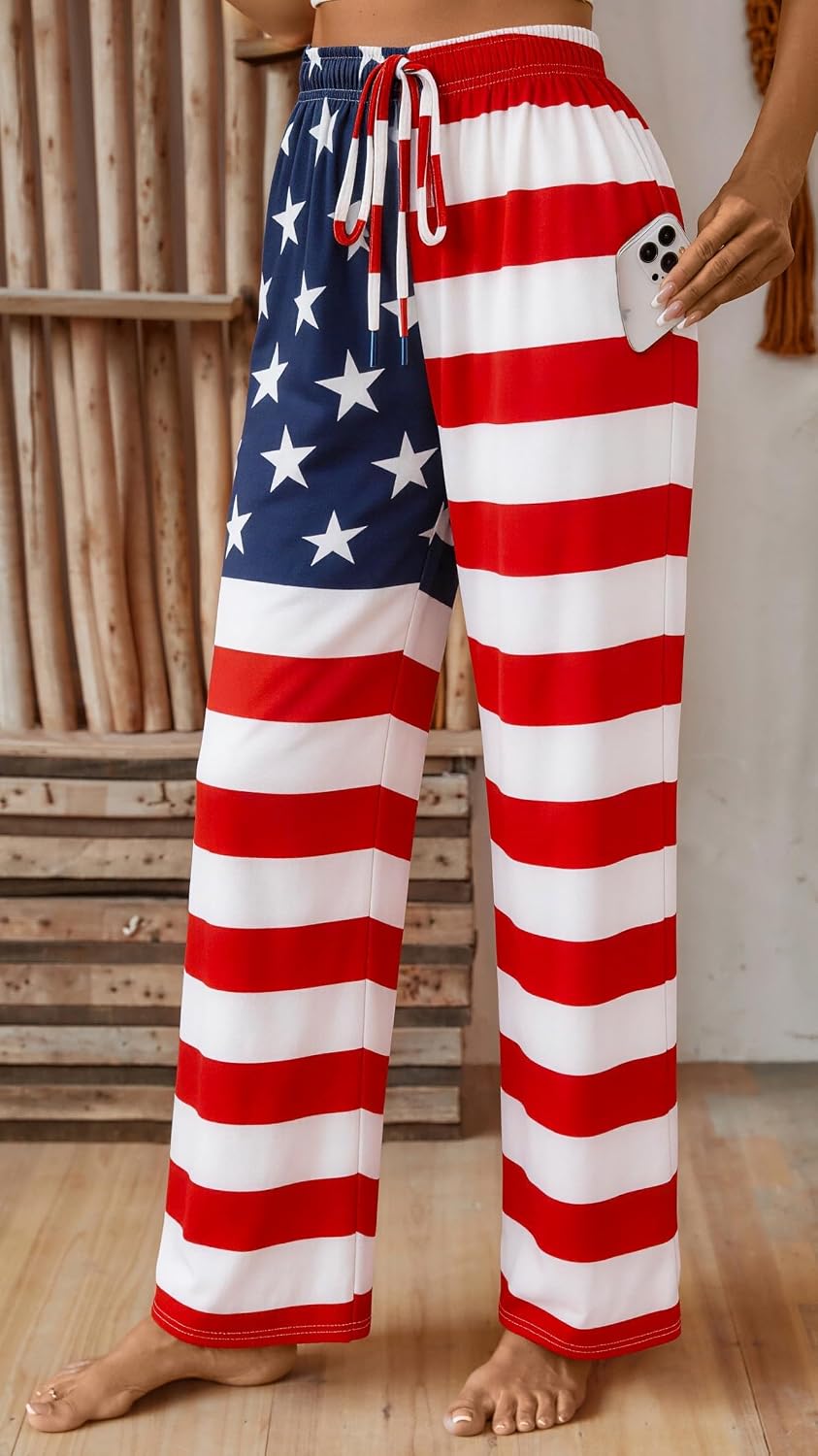 X-Image Comfy Casual Plaid Pajama Pants for Women Drawstring Palazzo Lounge Sleepwear Bottoms with Pockets