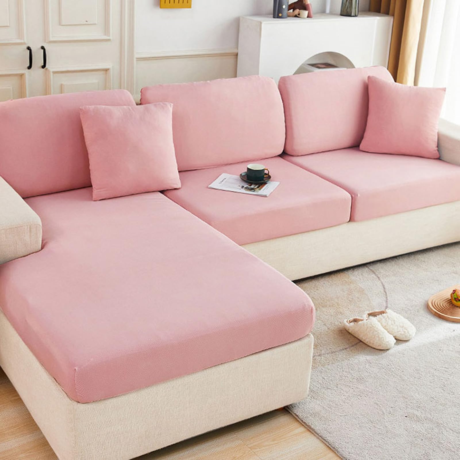 Housse de coussin extensible avec fond élastique pour canapé d'angle L
