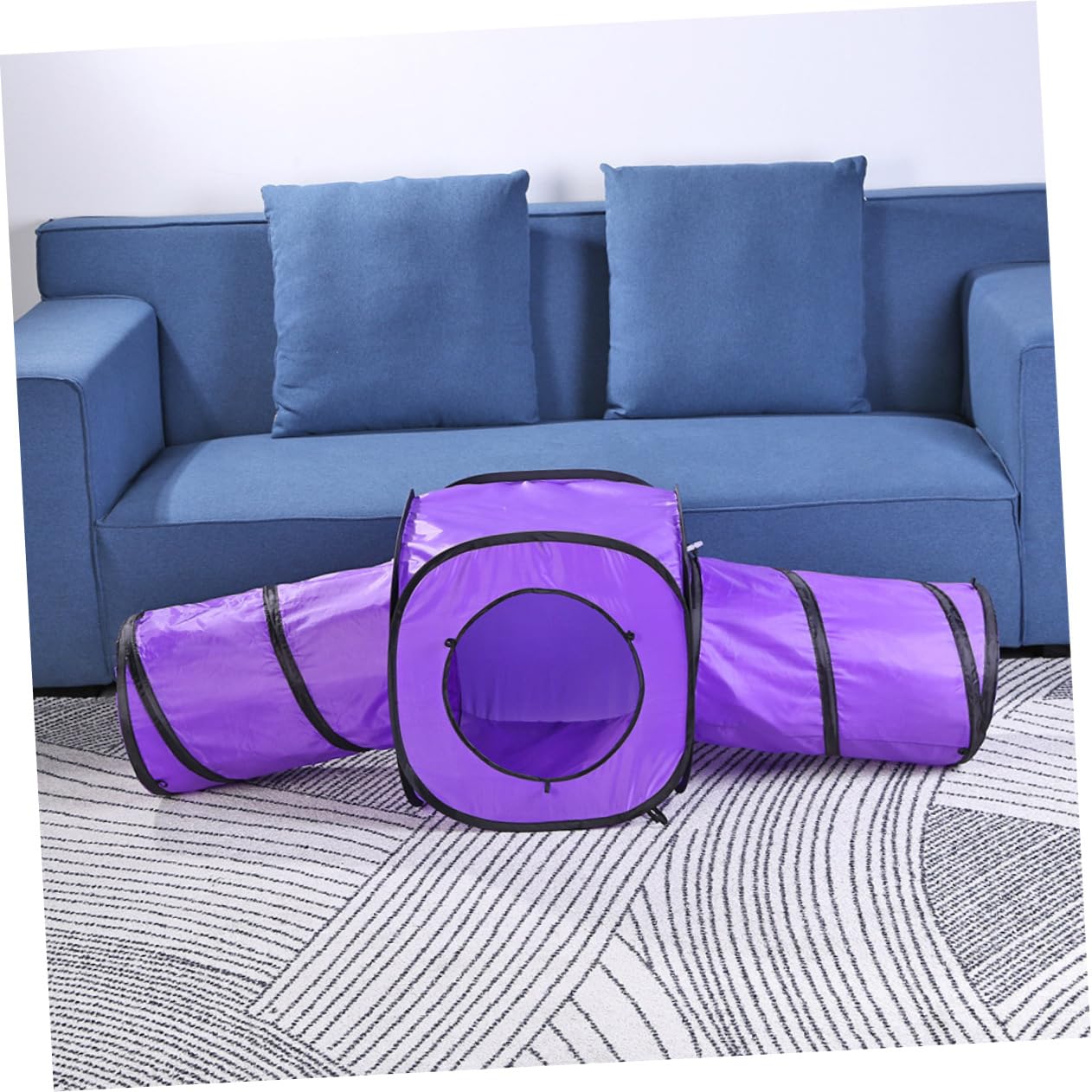 Happyyami Jouet Tunnel pour Chaton Pliable 3 Pièces en Polyester et Acier