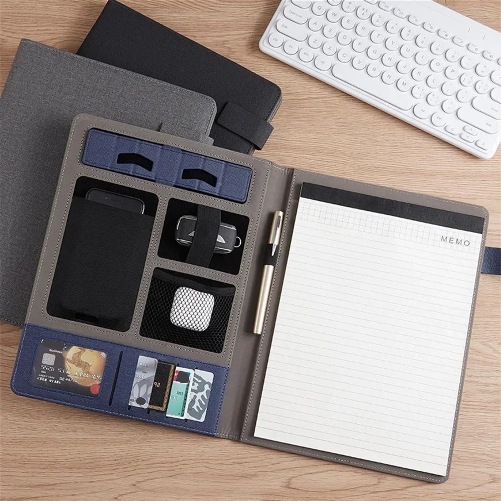 Porte Document Homme Classeur à Fermeture éclair for Papeterie, Organiseur d'affaires, Porte-Cartes, Multifonctionnel, en Cuir, for conférence(Black)