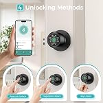 Fingerprint Smart Door Knob with Fingerprint & Keypad, App Controlled Biometric Keyless Entry Door Lock for Bedroom, Storage Room, Apartment，Office, Hotel(Black)-HL-7