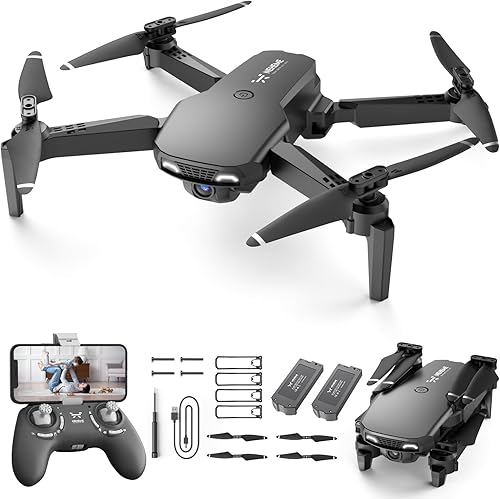 Drone with Camera for Kids Adults Beginners - 1080P HD RC Quadcopter with One Key Start/Land, Altitude Hold, Gravity Control, 2 Batteries, Cool Toys Gifts for Boys Girls, Black
