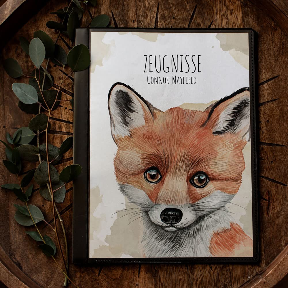 Zeugnismappe mit 20 Folien Fuchs Füchschen Fuchsbaby Junges Jungtier personalisierbar Schulanfang Schulanfänger Einschulung Wunschname Name zm05 - ausgewählte Größe: *Zeugnismappe 20 Folien*