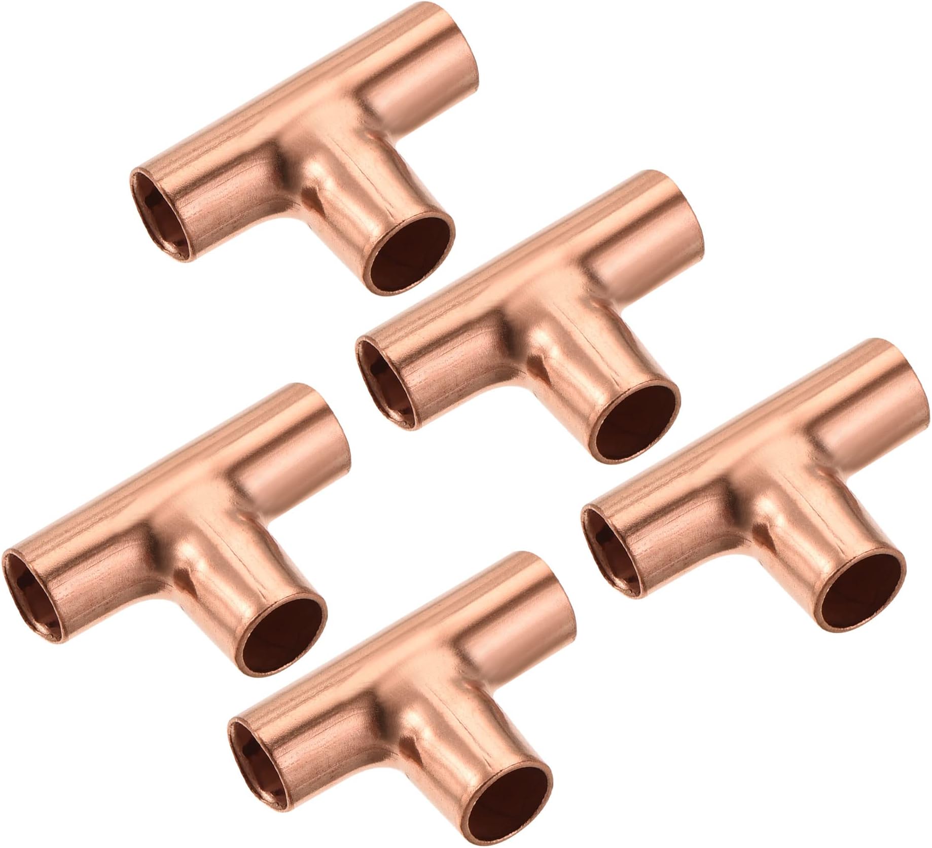 MECCANIXITY Tee Copper Fitting 3 Way Welding Joint 1/4 Inch ID for HVAC Air Conditioner, Pack of 5