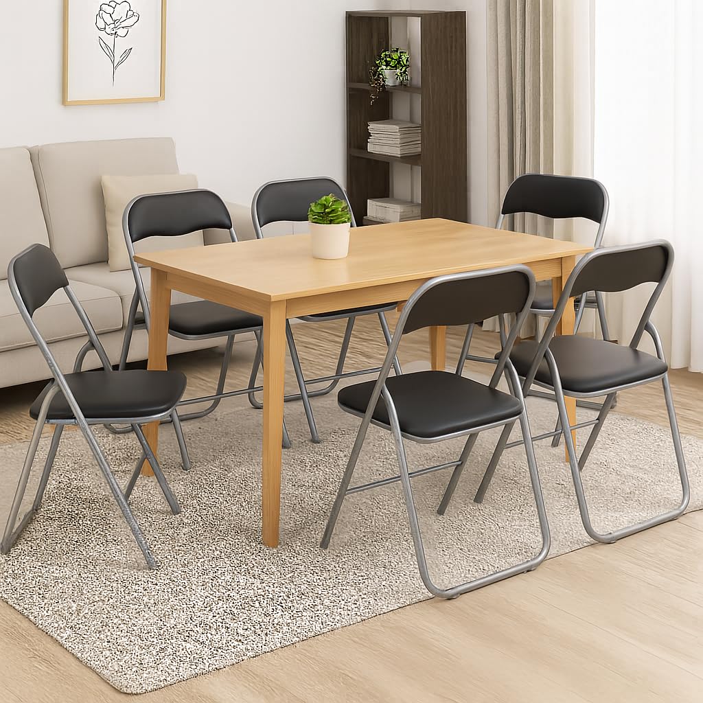 HAEST - Klappstühle 6er Set, Klappstuhl gepolstert mit Metallrahmen & Kunstleder, platzsparend, bis 100 kg belastbar, Ideal als Küchenstühle & Gartenstühle, Silber-Schwarz