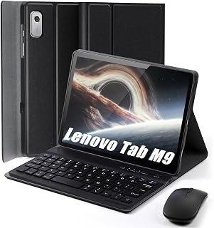 Keyboard Case for Lenovo Tab M9 2023/2024 Release 9.0" Tablet (TB-310FU/TB-310XU) - Mouse and Detachable Keyboard PU Leather Cover Case Auto Sleep/Wake - Black