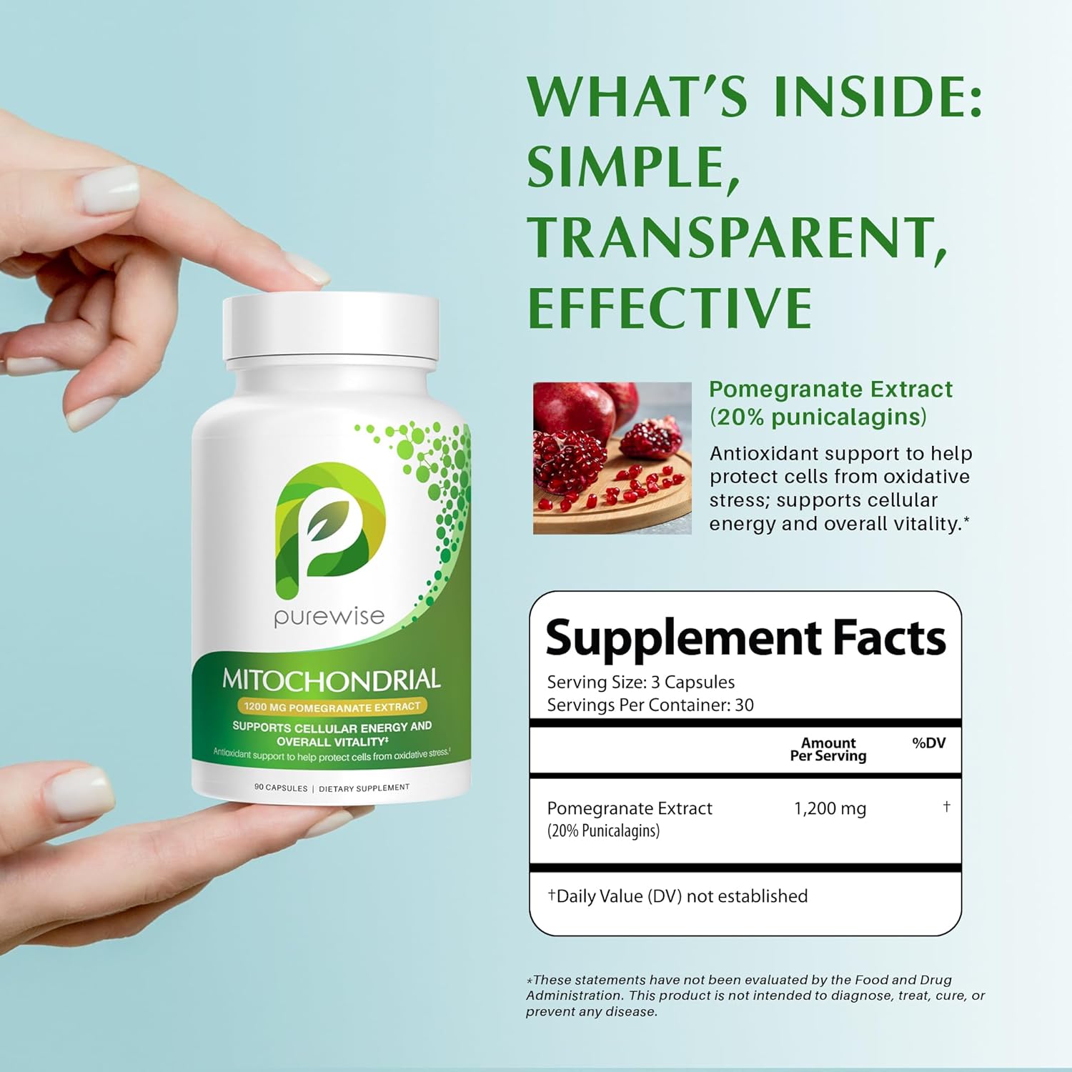 Naturals Mitochondrial Supplements with 1200 mg Pomegranate Extract | Antioxidant Formula for Energy & Vitality | Daily Vitamin for Energy and Cellular Health | 90 Capsules - Image 4