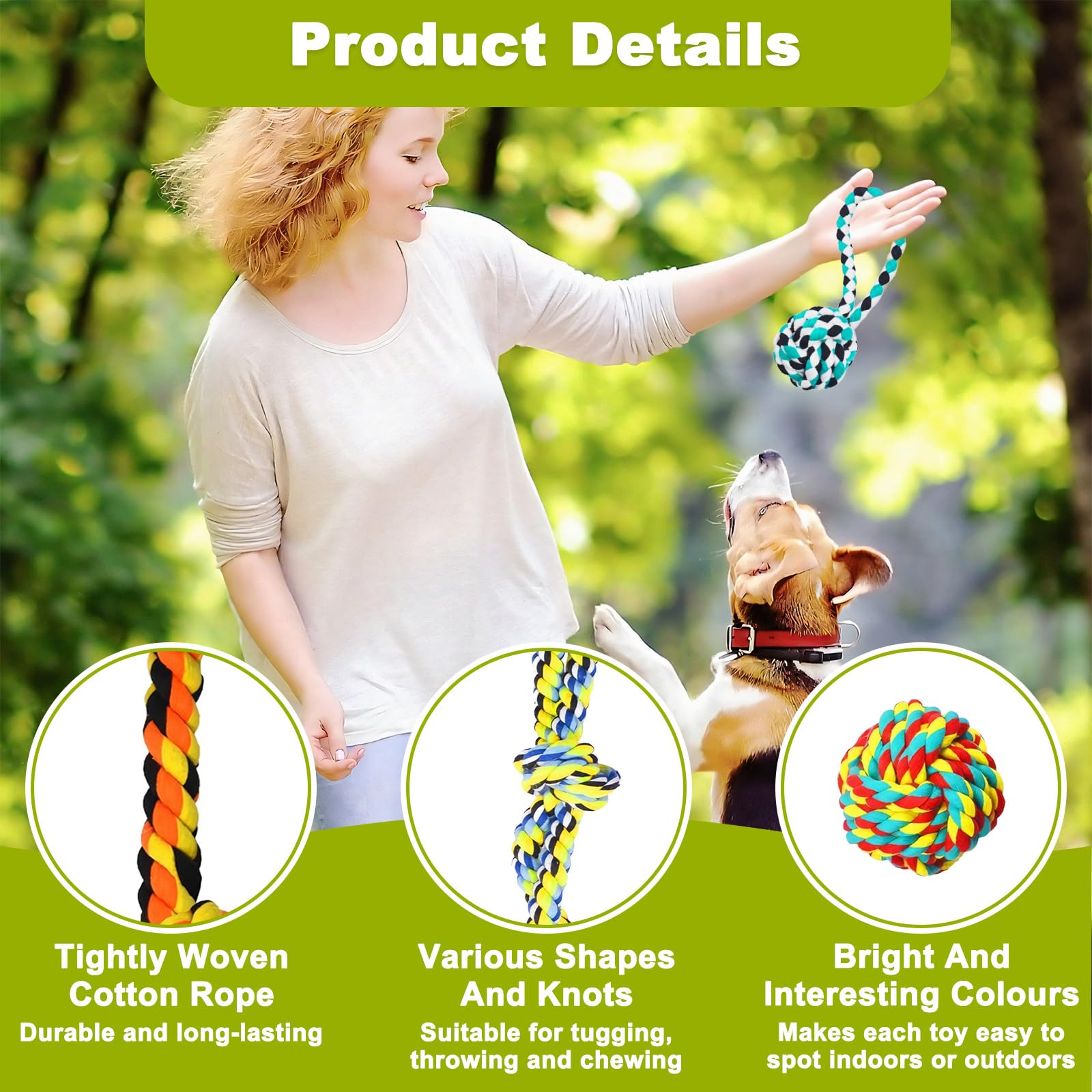 9Pcs Giocattoli Corde Cani Grandi, 5 Nodi Giochi Dentizione Interattivi Masticatori Aggressivi Resistenti, Gioco Corde Cane Masticare Cotone Indistruttibile per Pulizia Denti Masticazione Aggressiva