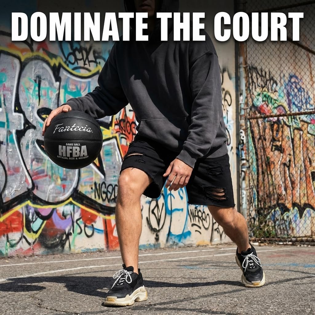 Rubber Basketball Size 7, Indoor Outdoor Basketball for Men Women Adult, High Bounce Training Basketball for Competitions and Recreational Play