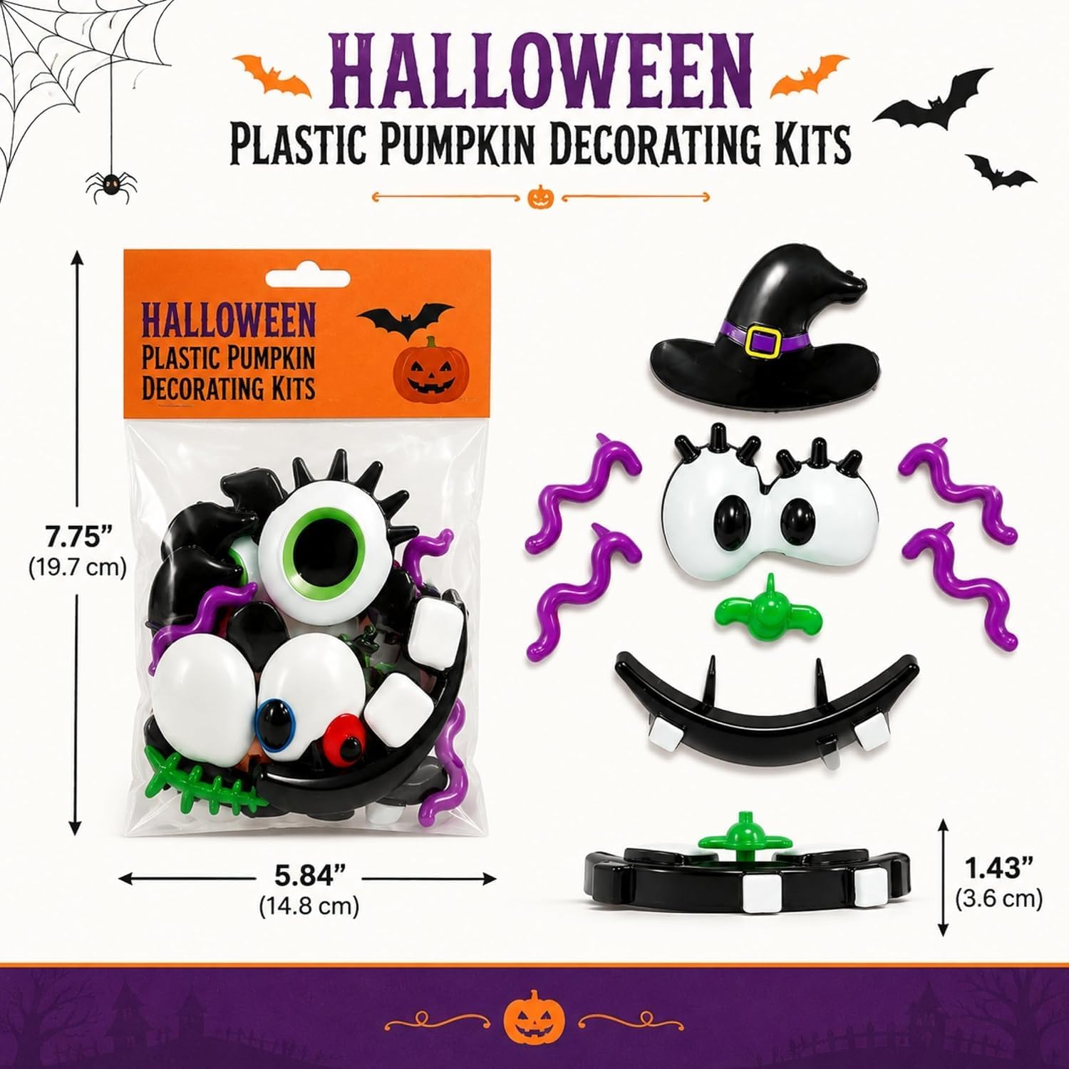 2-Pack Halloween Pumpkin Decorating Kits, No Carving Pumpkin Face Assorted Plastic Jack O Lantern Decorating Kit, Reusable Fall Indoor Outdoor Home Decor Porch Tabletop Party Display Designs May Vary image 2