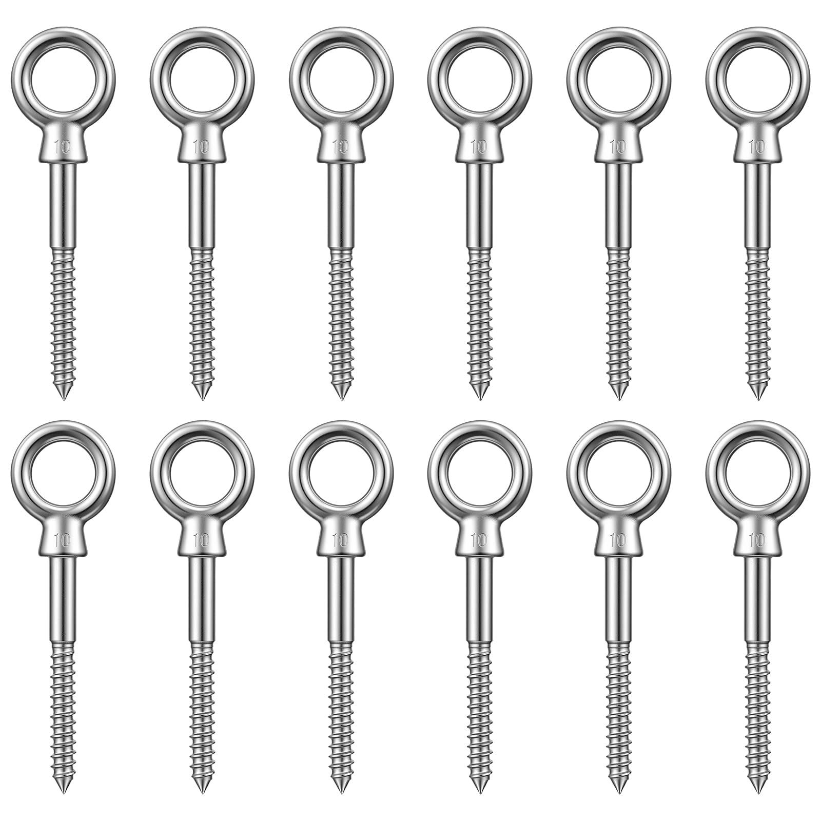 Moxweyeni Paquete de 12 pernos de ojo de acero inoxidable M10 316 para colgar y asegurar ganchos de ojo resistentes, tornillo de grado marino para hamacas, columpios, patio, uso interior y exterior