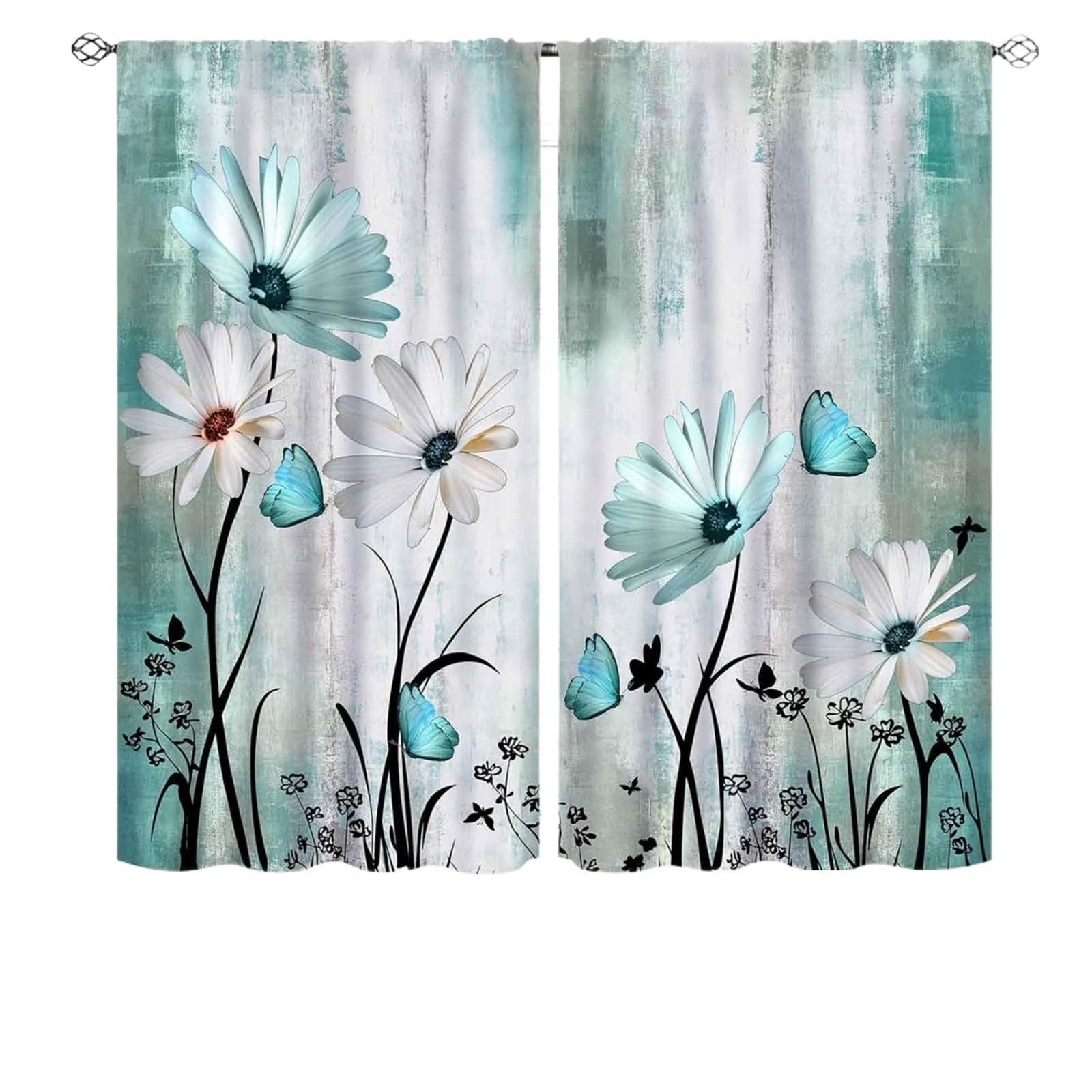 Rideau occultant fleurs rétro pour petite fenêtre et chambre lumineuse