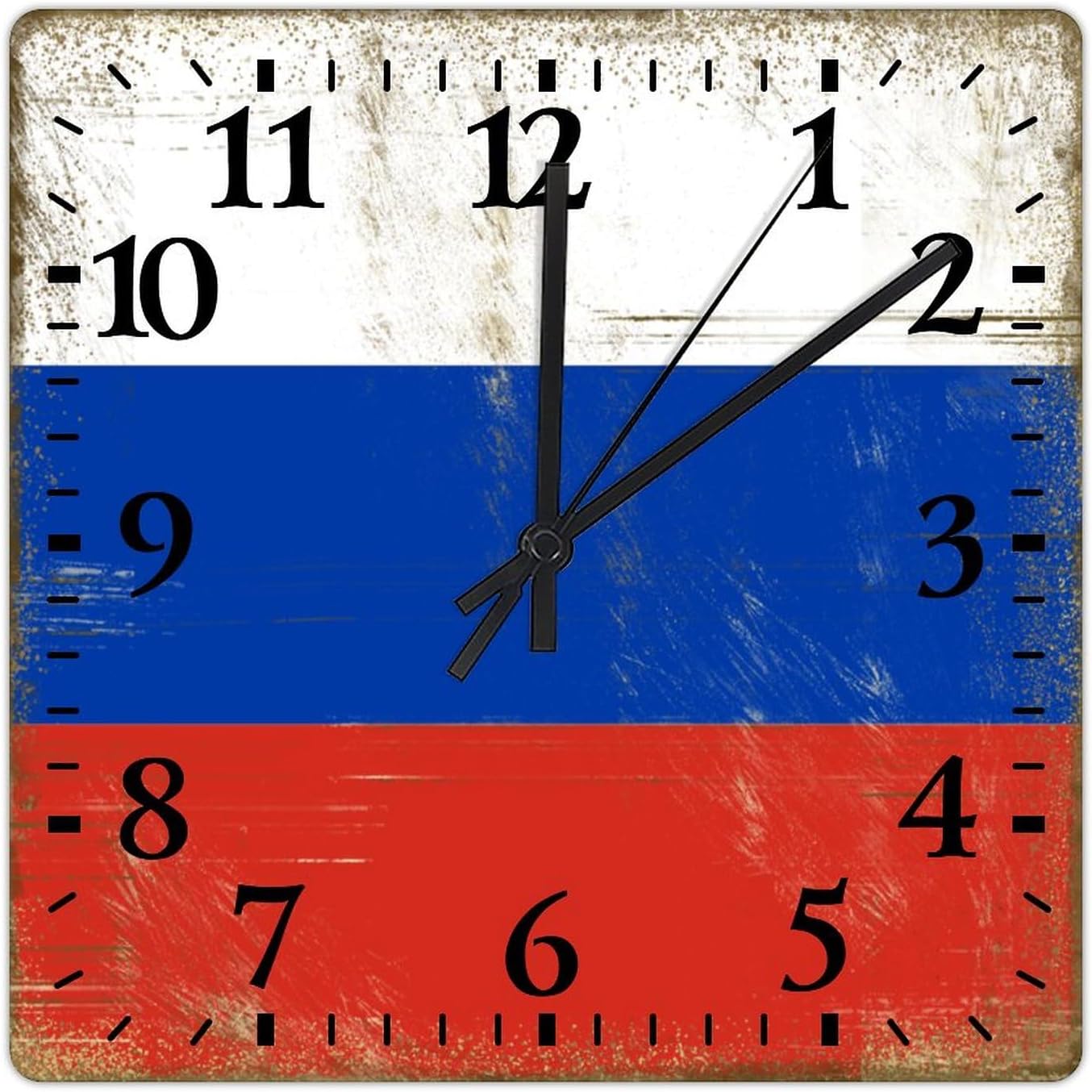 Vintage Russia National Flag Decorative Wood Clock Russia Clocks for Wall Battery Operated Silent Clocks for Bathroom Bedroom 15x15in New Home Housewarming Gift