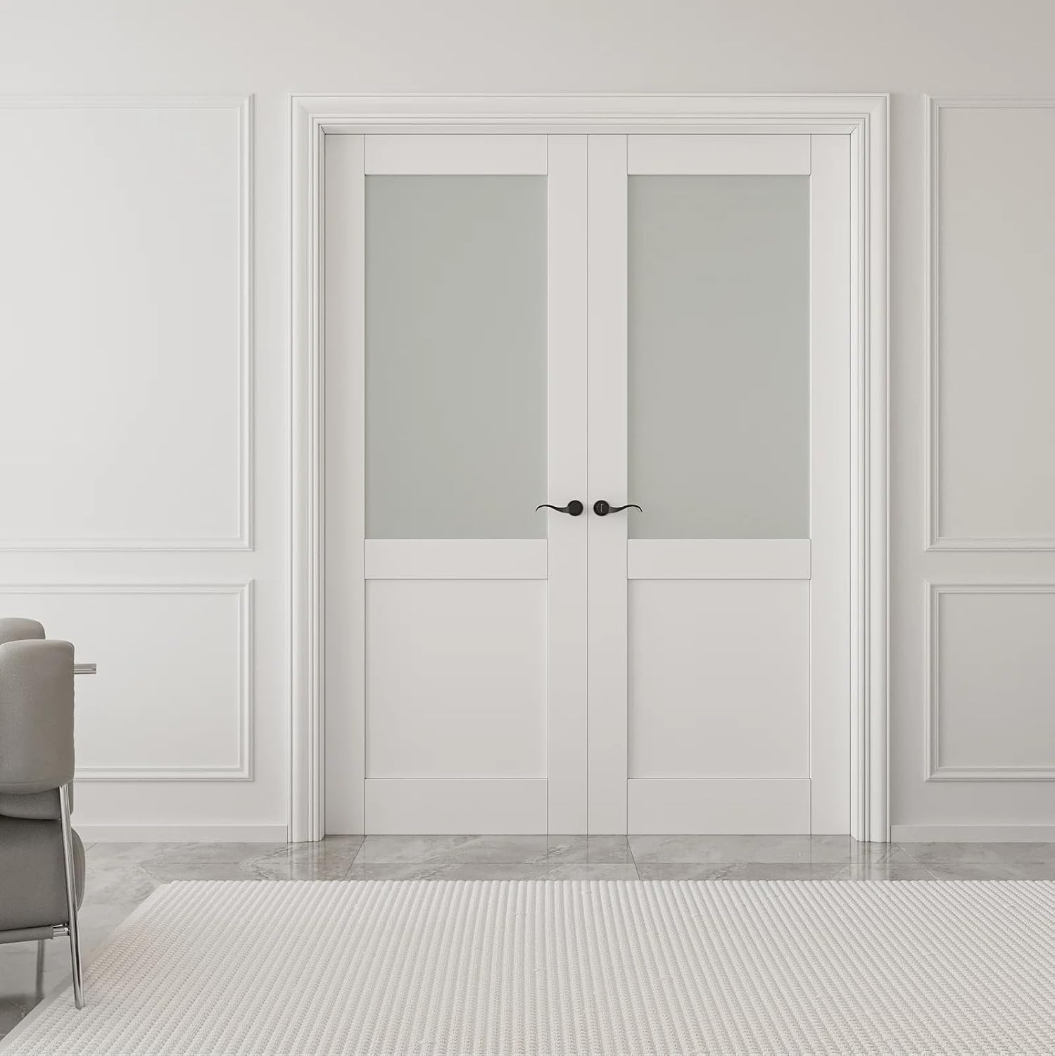 French Doors Half Glass Prefinish Interior Pantry Door Solid Core Double Door Without Hardware Kit/Handles, 36" x 80", Only Door Slab Included