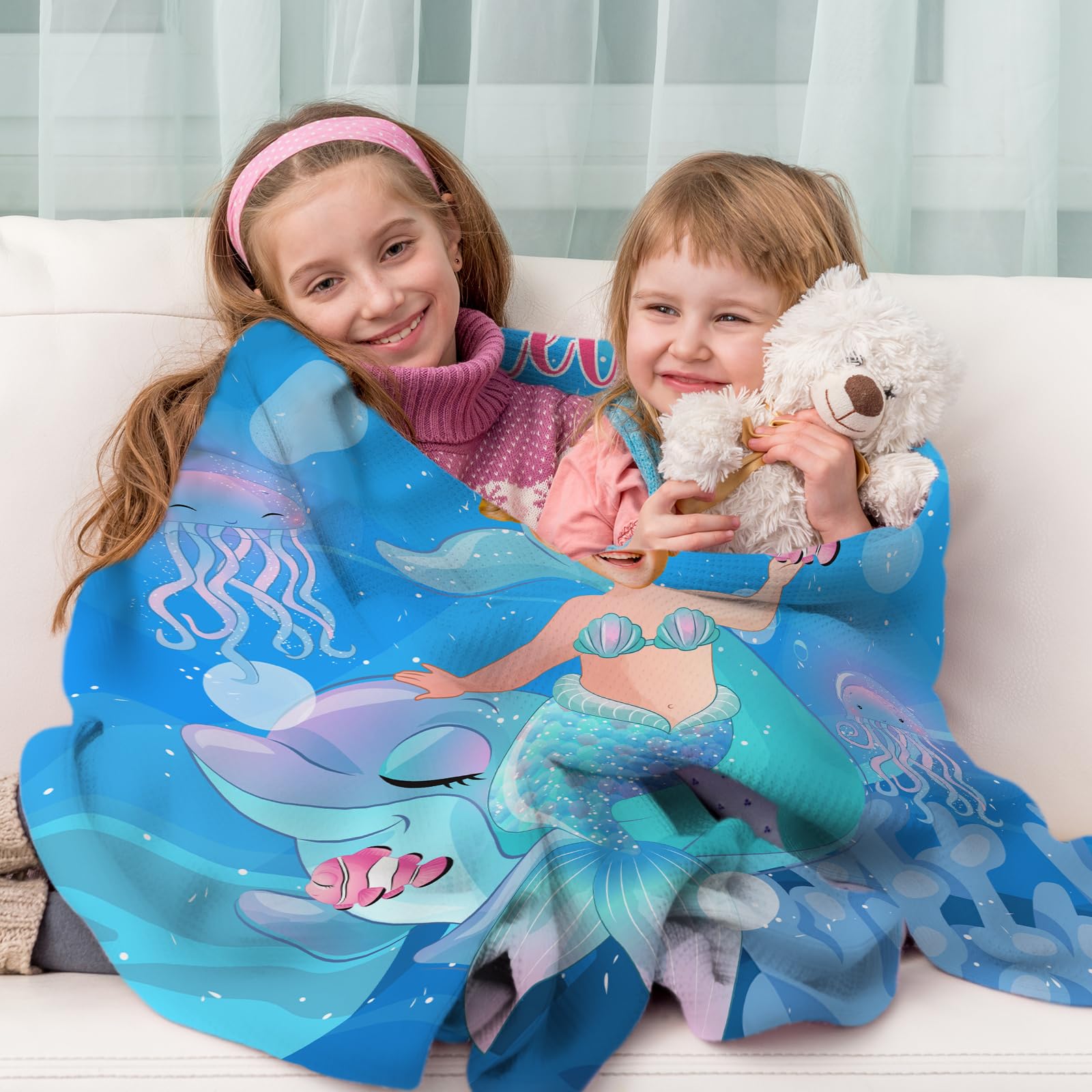 Personalized Mermaid Blanket For Kids – Custom Name Baby Blanket Gift For Girls (40x50 & Other Sizes)