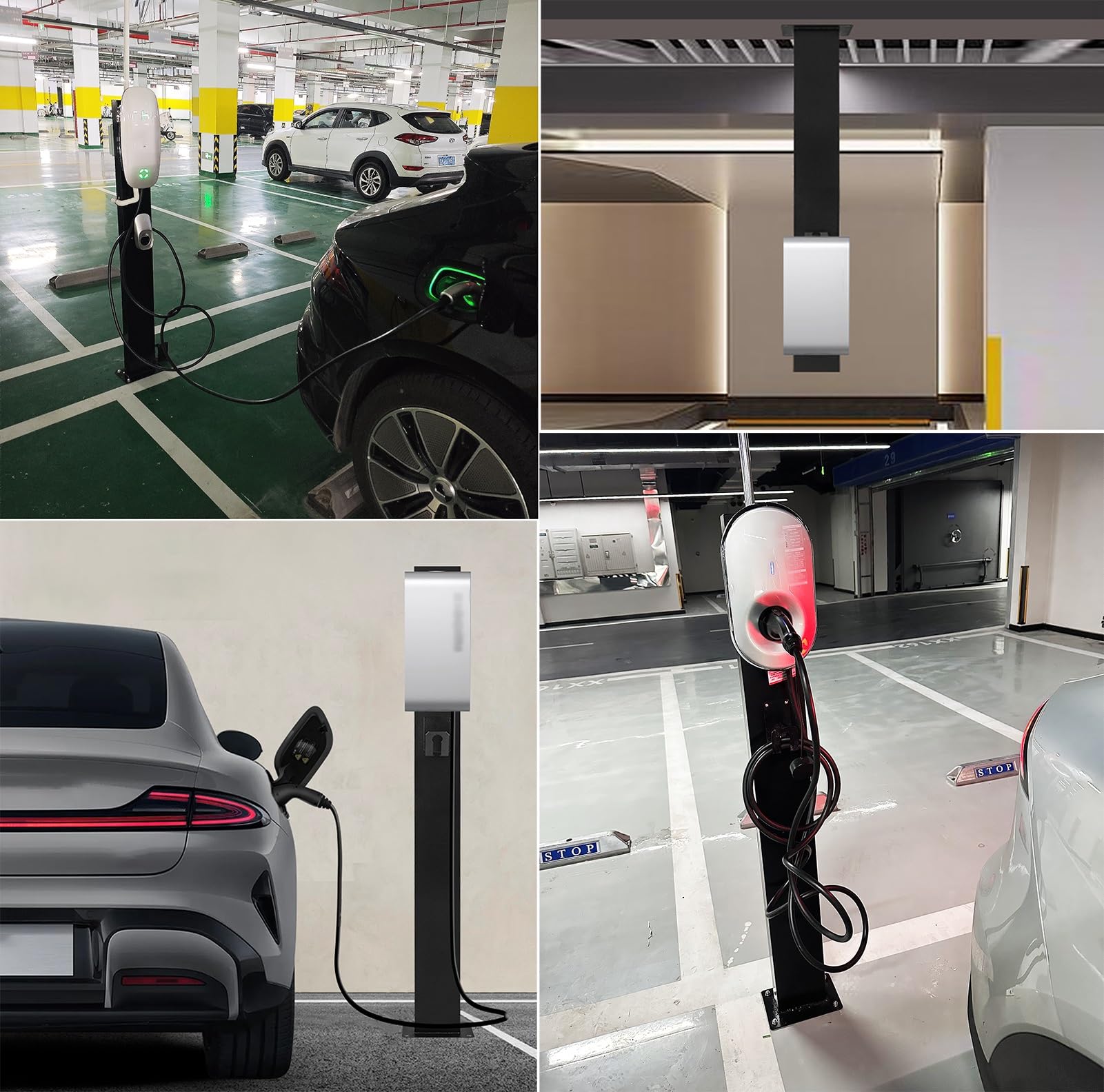 Pedestal para cargador de vehículos eléctricos en garaje con gancho para cable, soporte de acero laminado en frío para estación de carga de vehículos eléctricos, soporte para cargador de vehículos e
