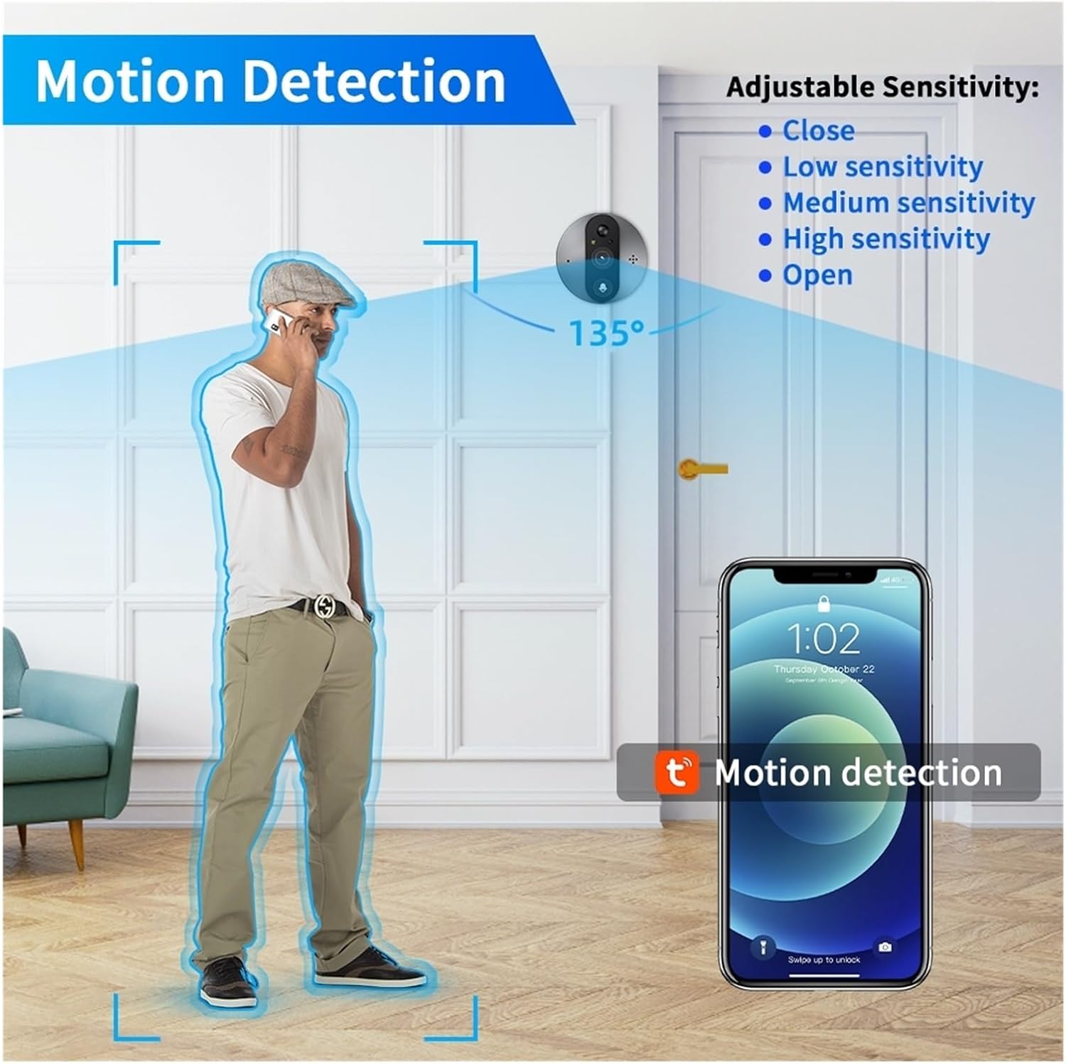 Motion detection feature with adjustable sensitivity settings