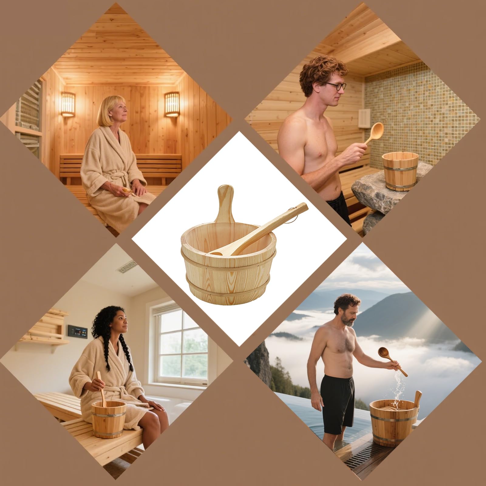 Cubo Sauna – Madera PP 4 L 26x22x15 cm | Kit Cubo De Madera Para Sauna Suministros De Ducha Antigoteo | Herramientas De Baño | Para Jardín Hotel Exterior Patio Casa Baño De Vapor Appartamen