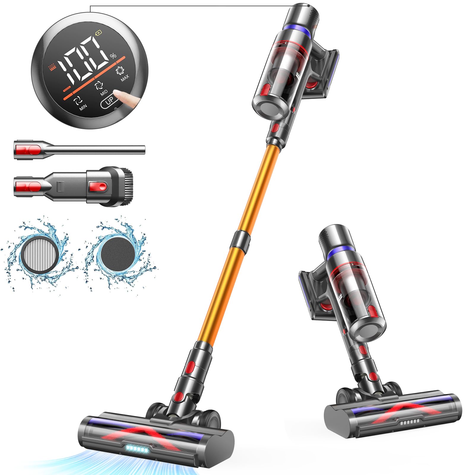 Cordless Vacuum Cleaner, 550W/45KPA Cordless Vacuum, 60-Minute Vacuum Cleaner Cordless Powerful with Smart Display Screen, Suitable for Pet Hair/Carpet/Hard Floors, Latest Model Vacuum Cleaner of 2024