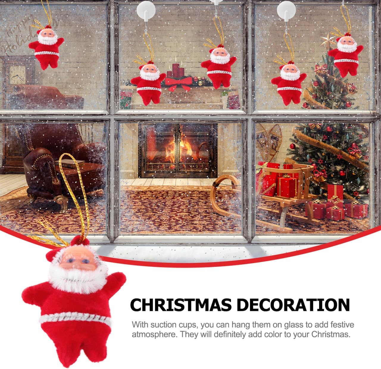 HOMSFOU 50pcs Mini Santa Claus Hanging Ornaments - Christmas Tree Decorations - Festive Cloth Santa Pendants for Xmas Tree, Cupcake Toppers