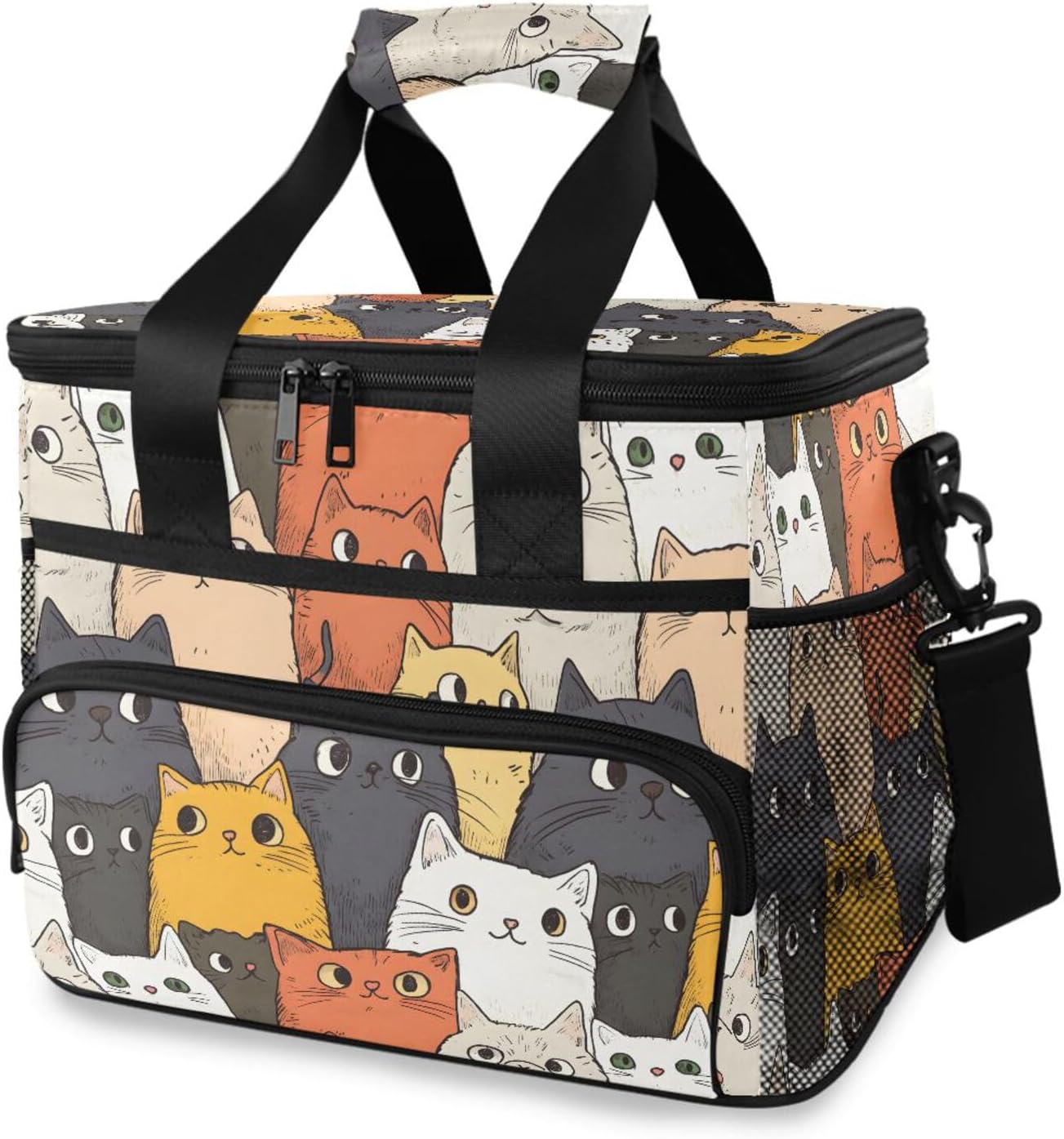 Cooler Bags Insulated Cartoon Cats Print, Lunch Box 24 Cans Capacity Leakproof Light Weight for Picnic Camping Party