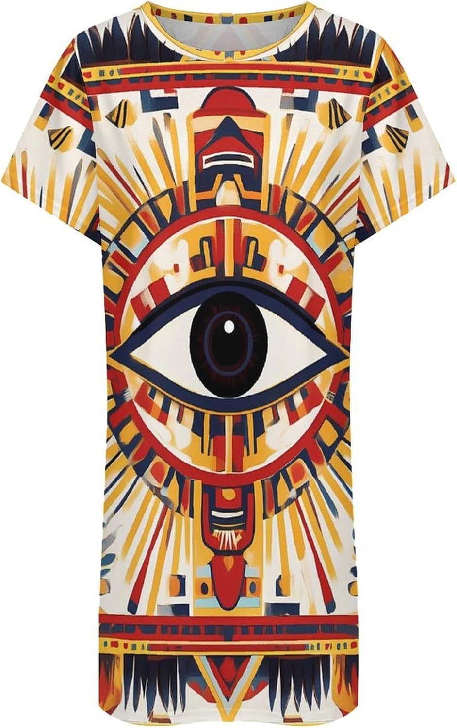 Aztec Eyes Pattern Nightgowns for Women Short Sleeve Sleep Dress Casual Sleepshirt Night Gowns Pajamas