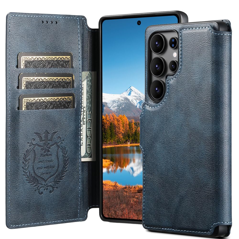 Étui compatible avec Samsung Galaxy S23 Ultra cuir amovible bleu