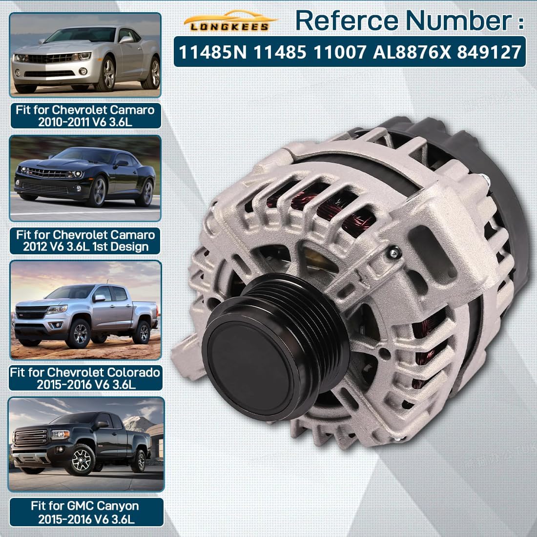 Alternator 12 V 150 A FIT Chevy Colorado 2015-2016, GMC Canyon 2015-2016, Camaro 2010-2012 3.6 L – 7-Groove CW – Replaces 11485N 11485 11007 AL8876X 849127