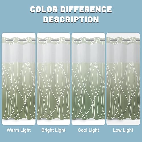 Miniatura 6 de Juego de cortina de ducha a rayas verde salvia degradado sin gancho con forro a presión, juego de cortina de ducha y forro de hotel con ventana