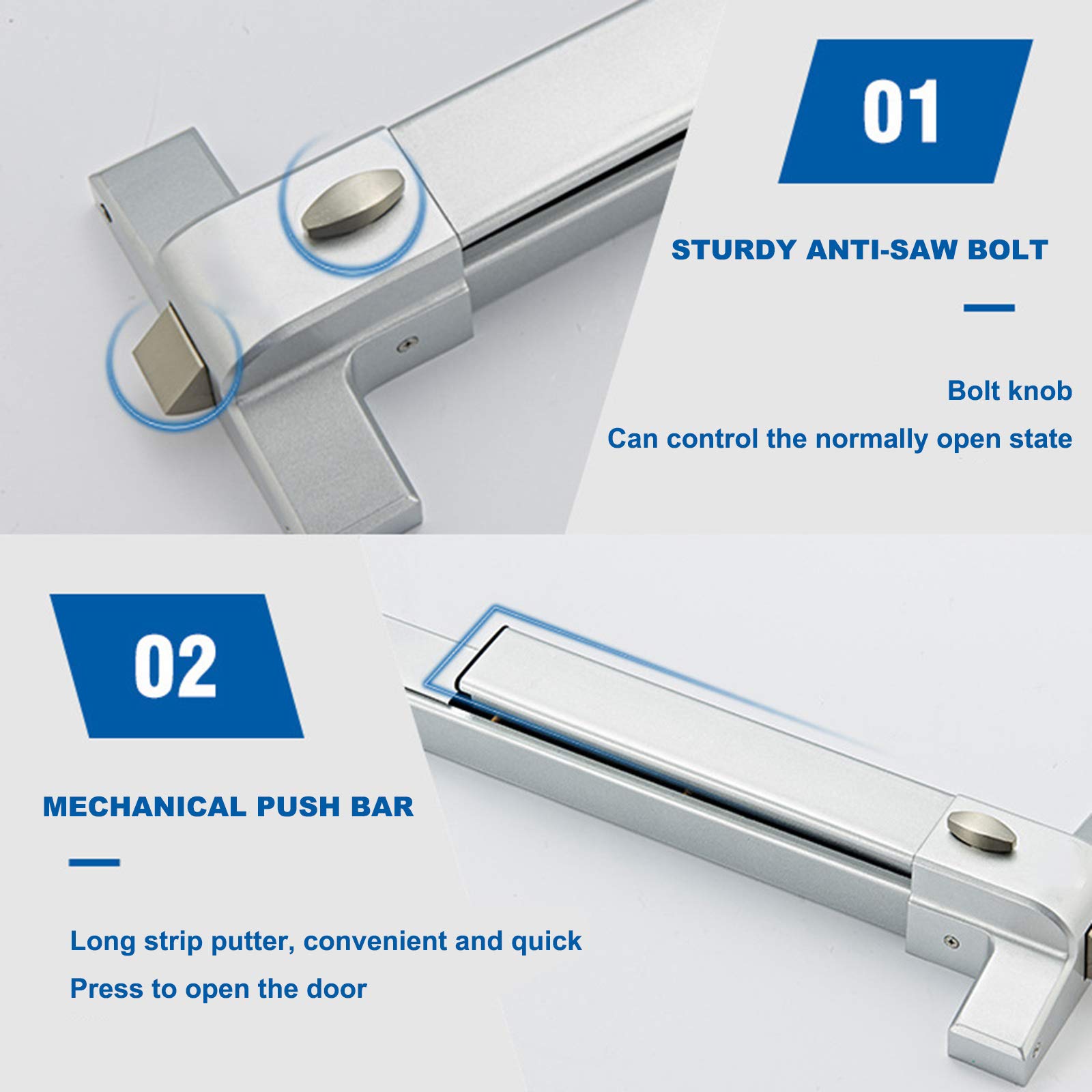 IRONWALLS Door Push Bar Panic Exit Device with Exterior Lever, 70cm/27.