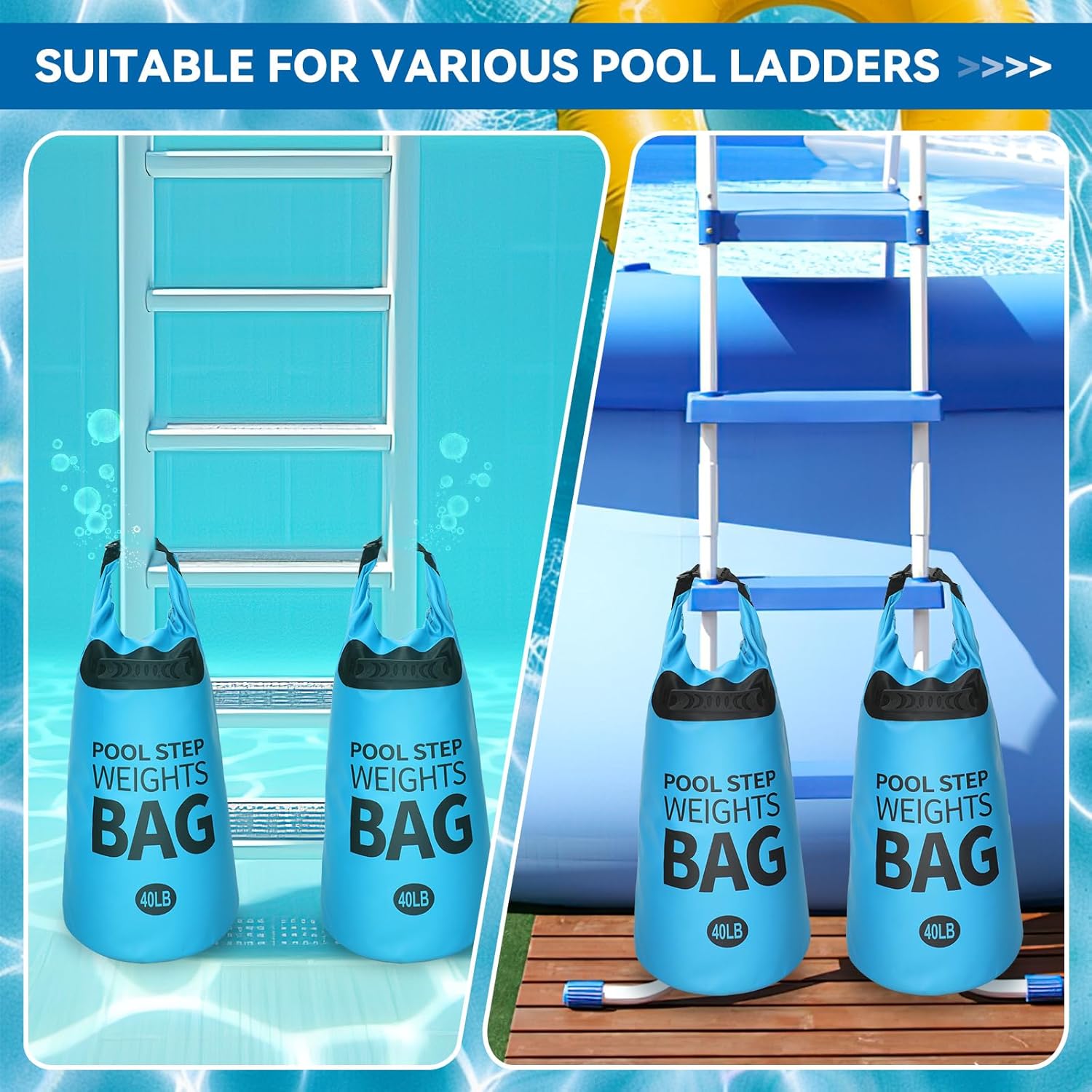 NOVWANG Heavy Duty Pool Step Weights, 40 LB Quick Fill Swimming Pool Ladder Weights 500D PVC Sand Fillable Bags with Tough Handle No Breaken Universal Step Anchors for Above Ground Pool Stairs - Image 5