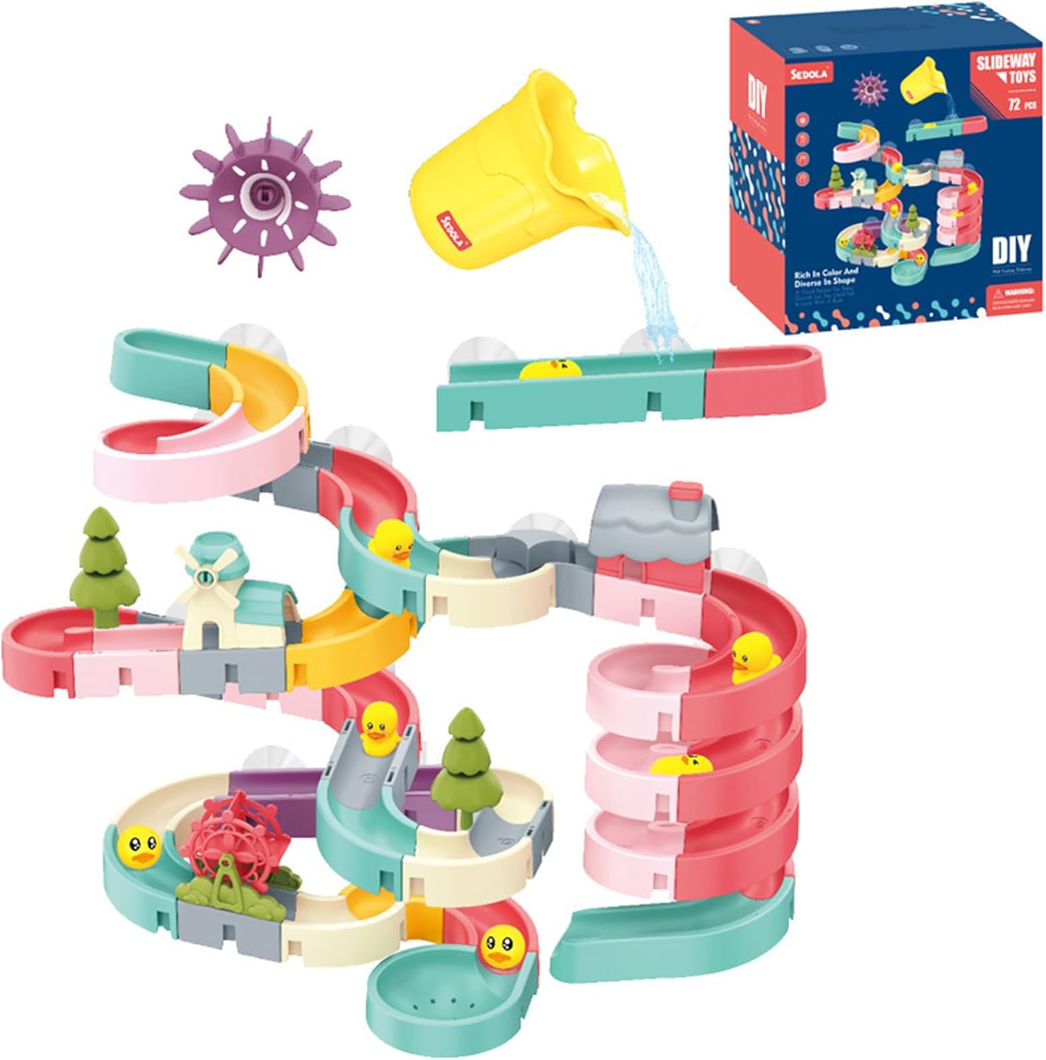 （72PCS)Duck Bath Toys、Water Slide Toy Track、with Suction Cup、Children's