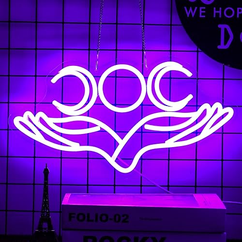 Miniatura 2 de Letrero de neón de mano a luna con luz de neón para decoración de pared, 16.5 x 8.6 pulgadas, letrero de neón lunar para habitación de niños, cueva