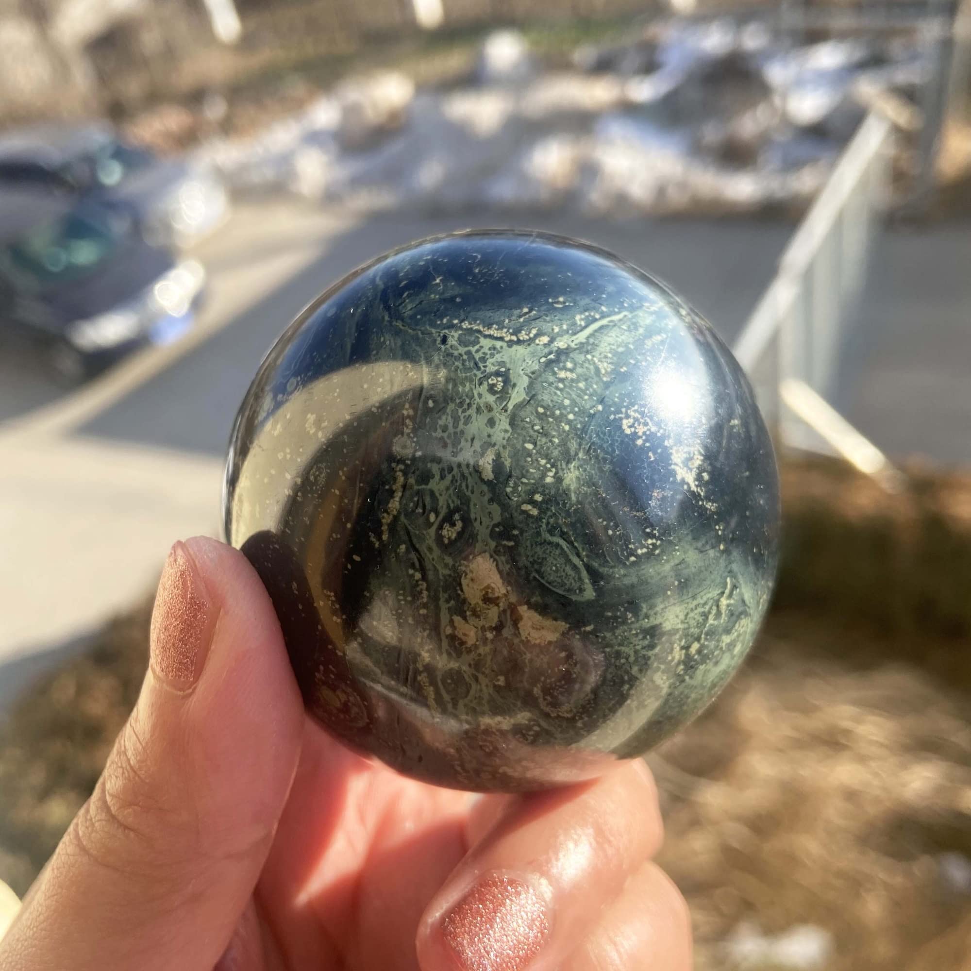 Decorazione della casa 1 PZ Naturale Verde Pavone Occhio di Pietra Preziosa Sfera Kambaba Sfera di Cristallo di Guarigione for la Decorazione Pietre Collezioni di casa